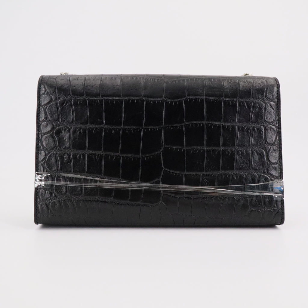 SAINT LAURENT Classic Monogram Tassel Crossbody Bag Crocodile Embossed Leather Medium Twins