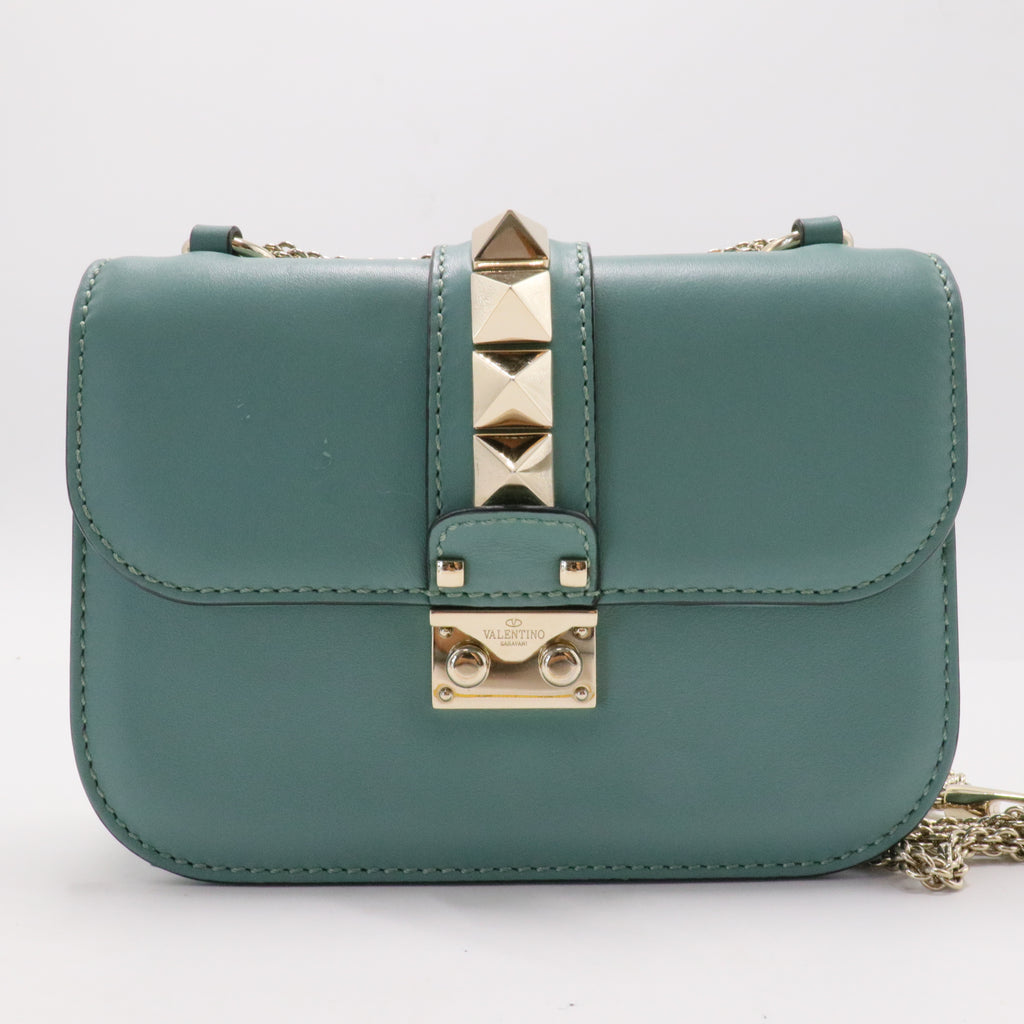 Vitello Small Glam Lock Rockstud Flap Sky Sorbet