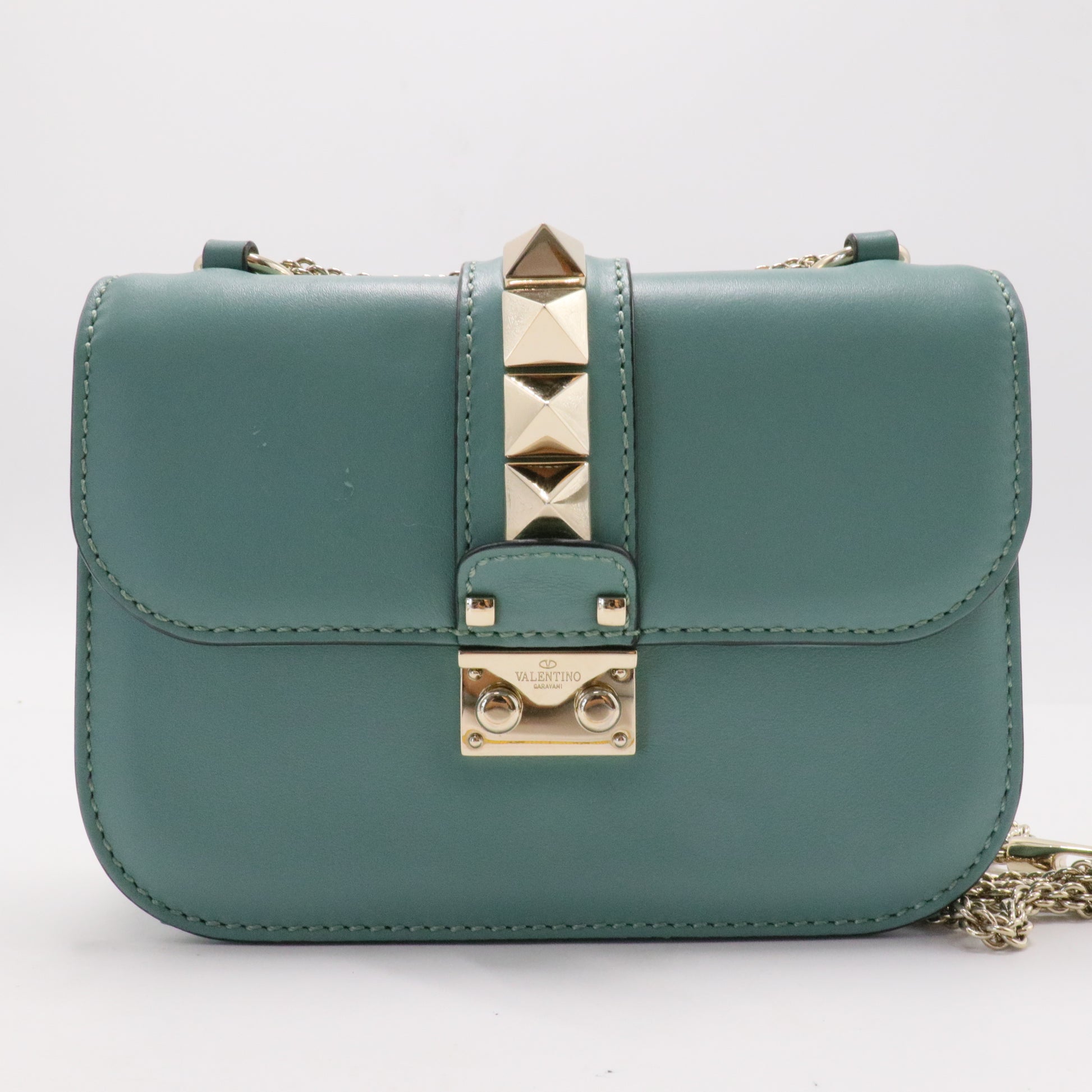 Vitello Small Glam Lock Rockstud Flap Sky Sorbet
