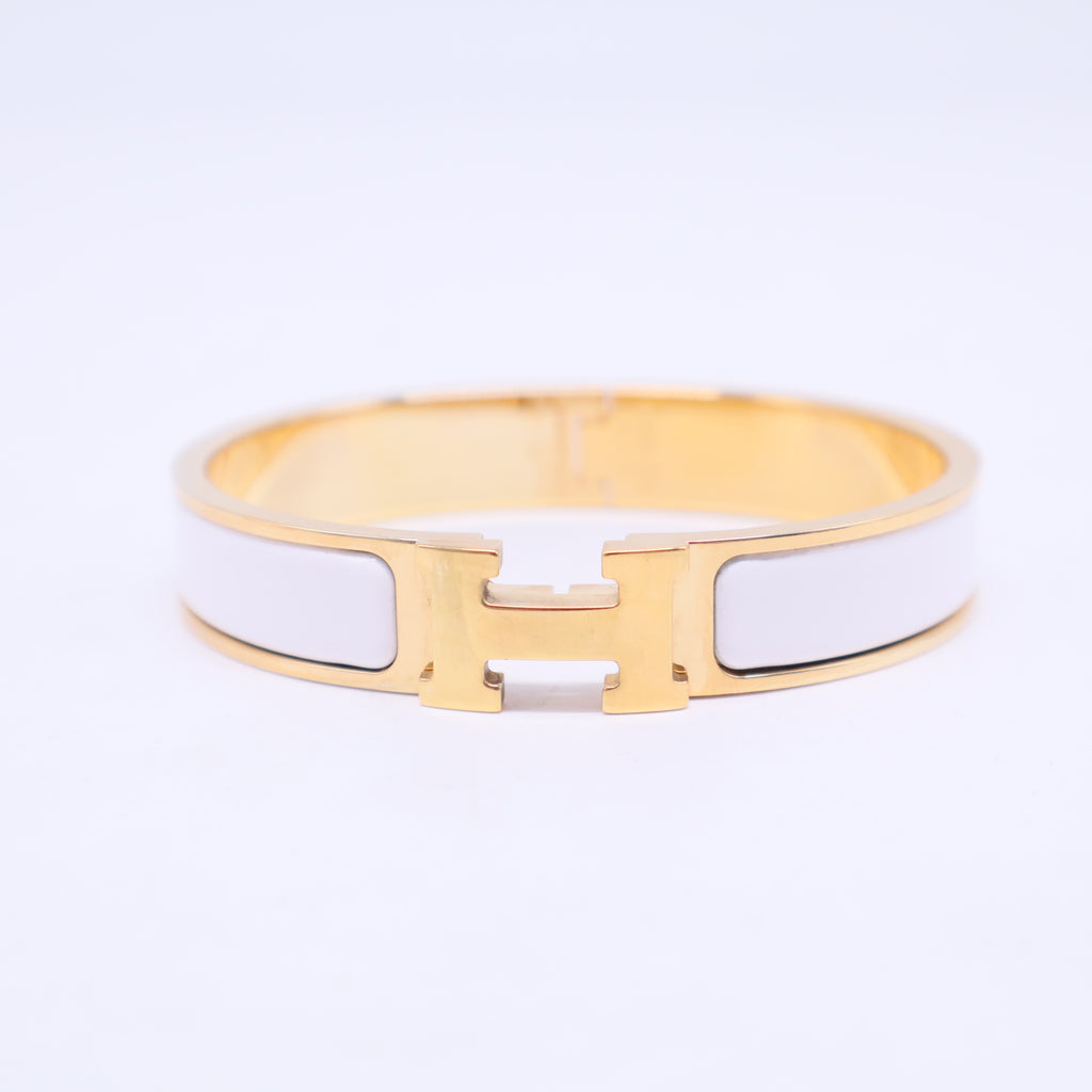 Hermes Enamel Narrow Clic Clac H Bracelet PM White twins W20306