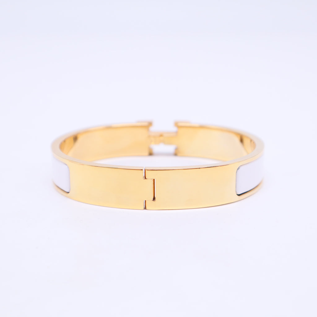 Hermes Enamel Narrow Clic Clac H Bracelet PM White twins W20306