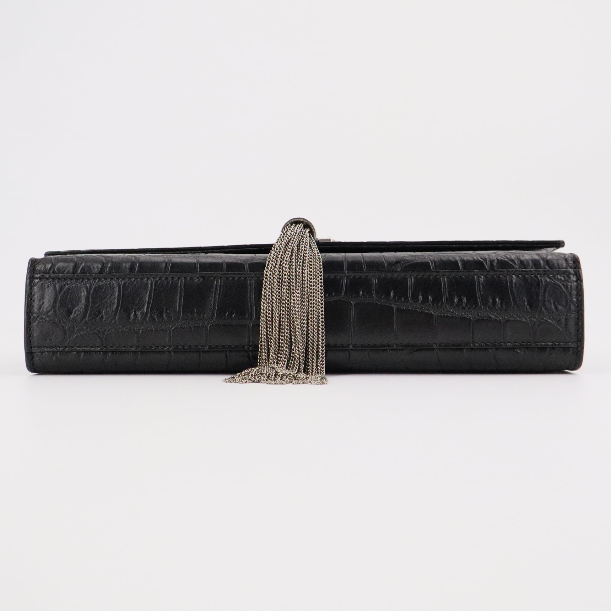 SAINT LAURENT Classic Monogram Tassel Crossbody Bag Crocodile Embossed Leather Medium Twins