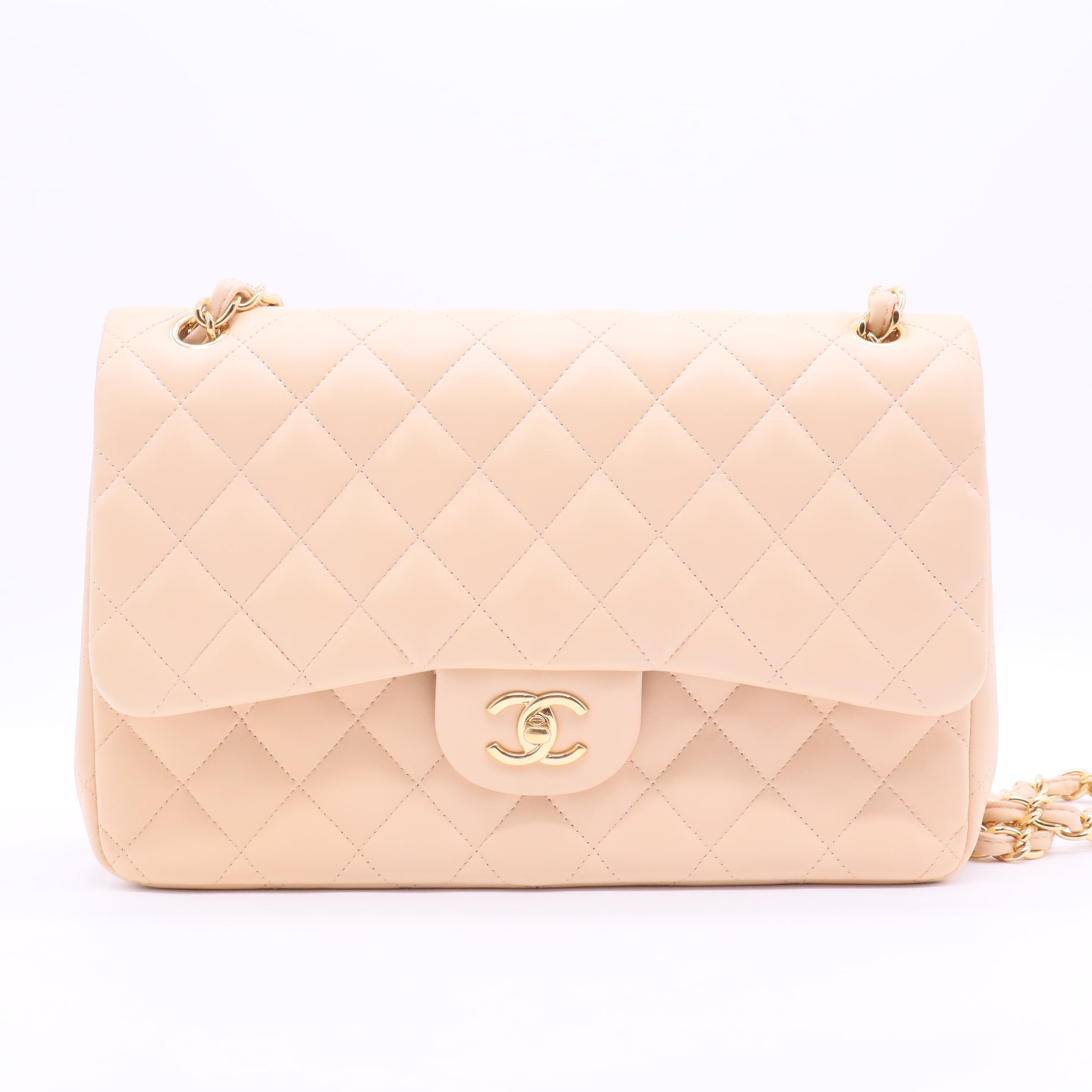 Caviar Quilted Medium Double Flap Light Beige