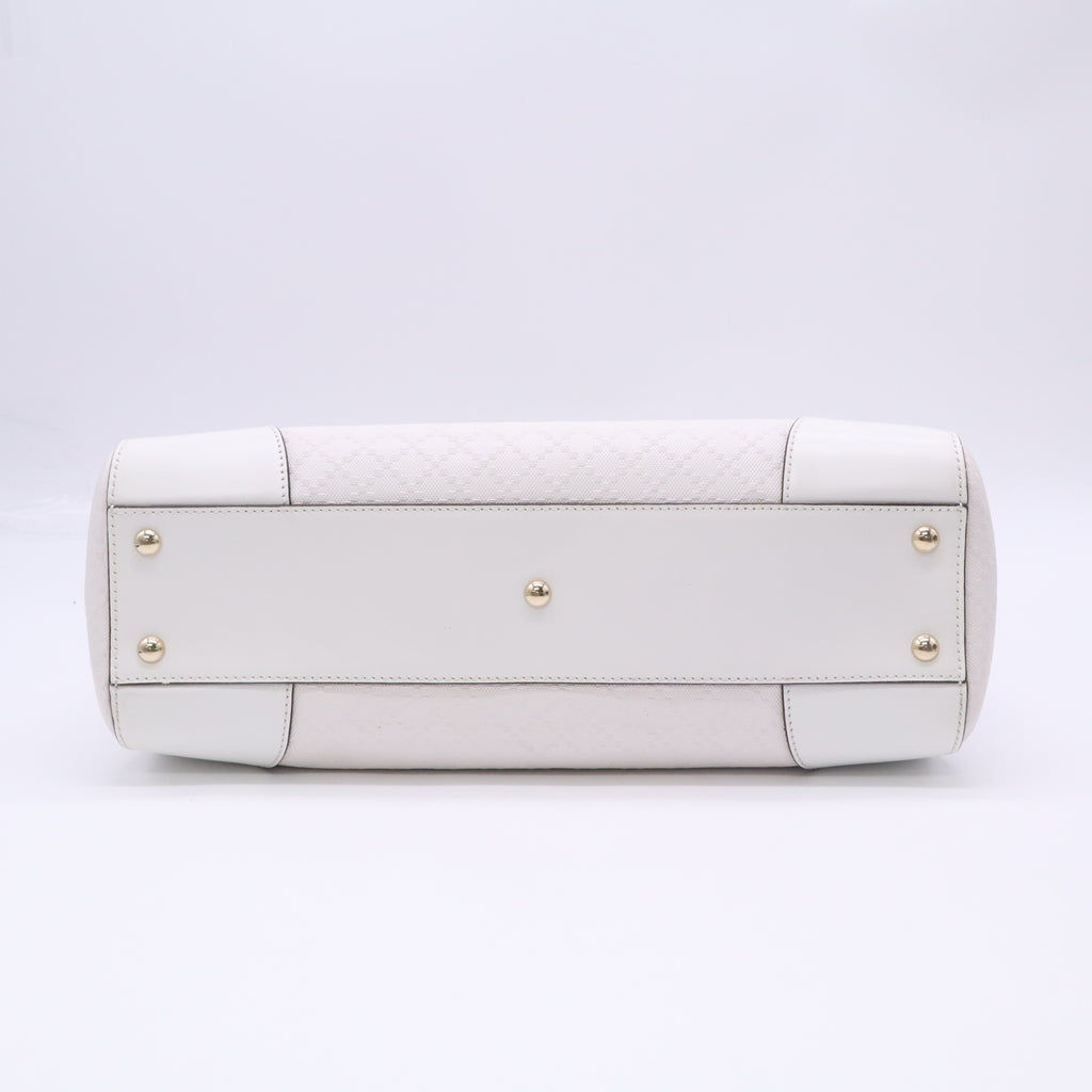 Gucci White Bright Diamante Leather Top Handle Tote Bag B23968