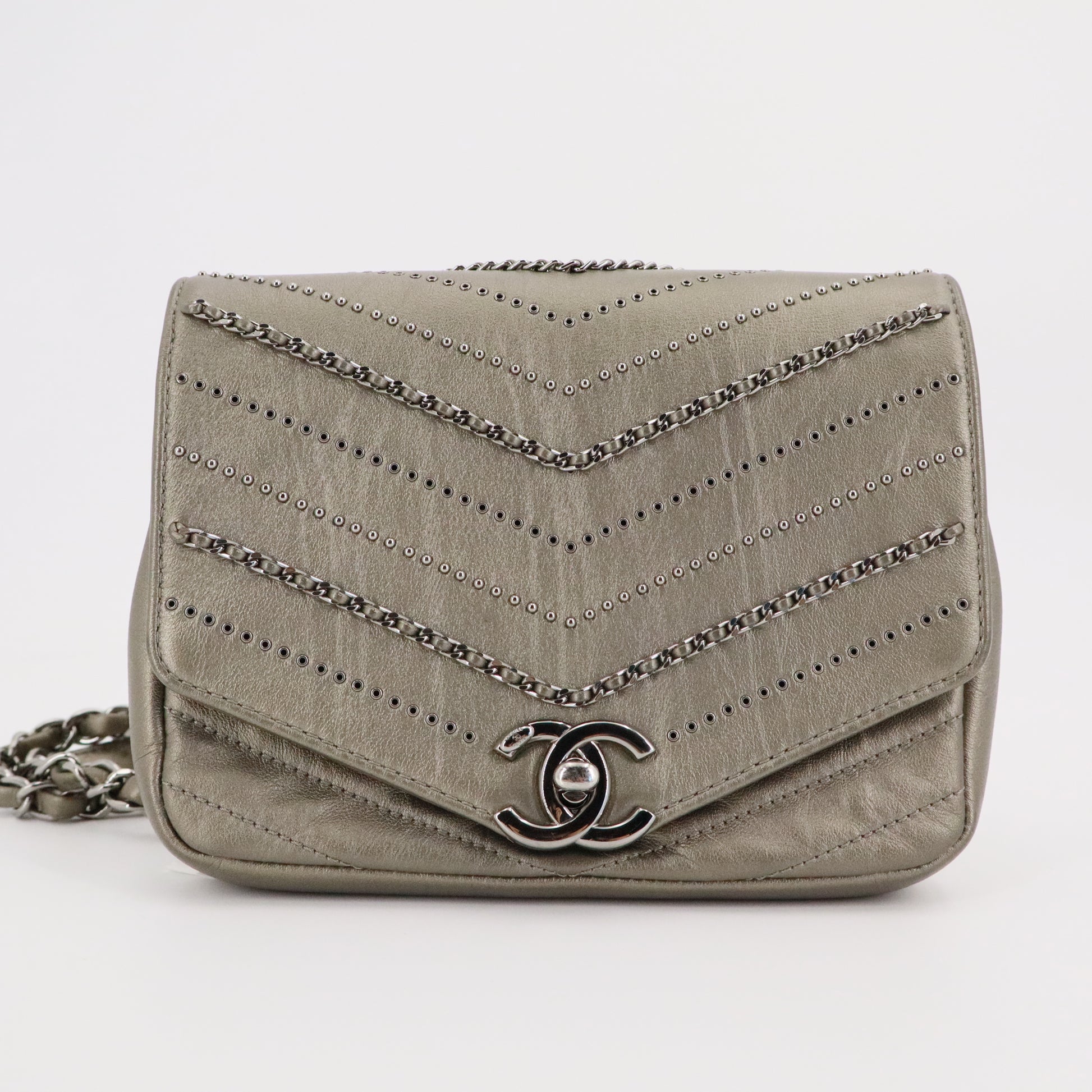 Chanel Crumpled Calfskin Chevron Chain Mini Square Flap twins