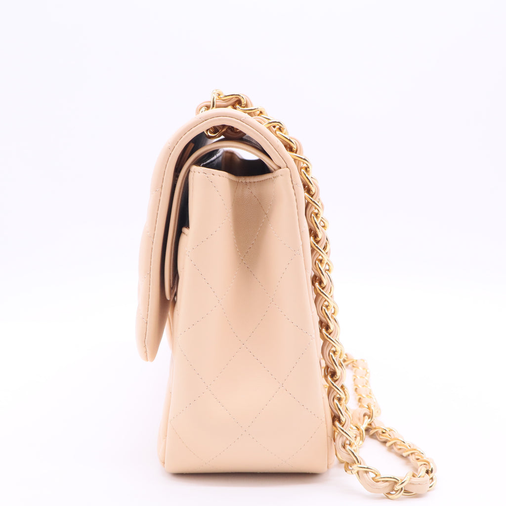 Caviar Quilted Medium Double Flap Light Beige