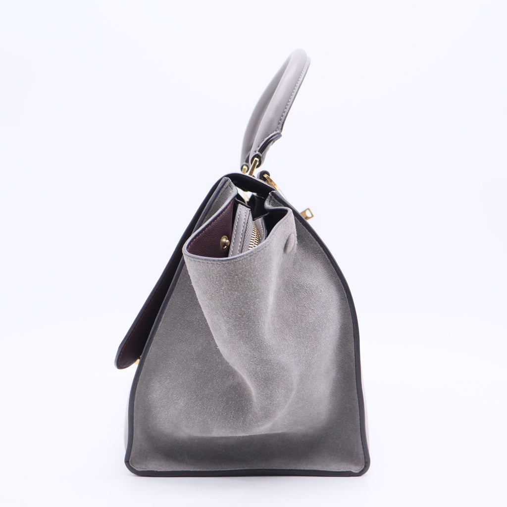 Grey Crocodile Stamped Nubuck and Smooth Leather Large Trapeze Bag TWINS B20272