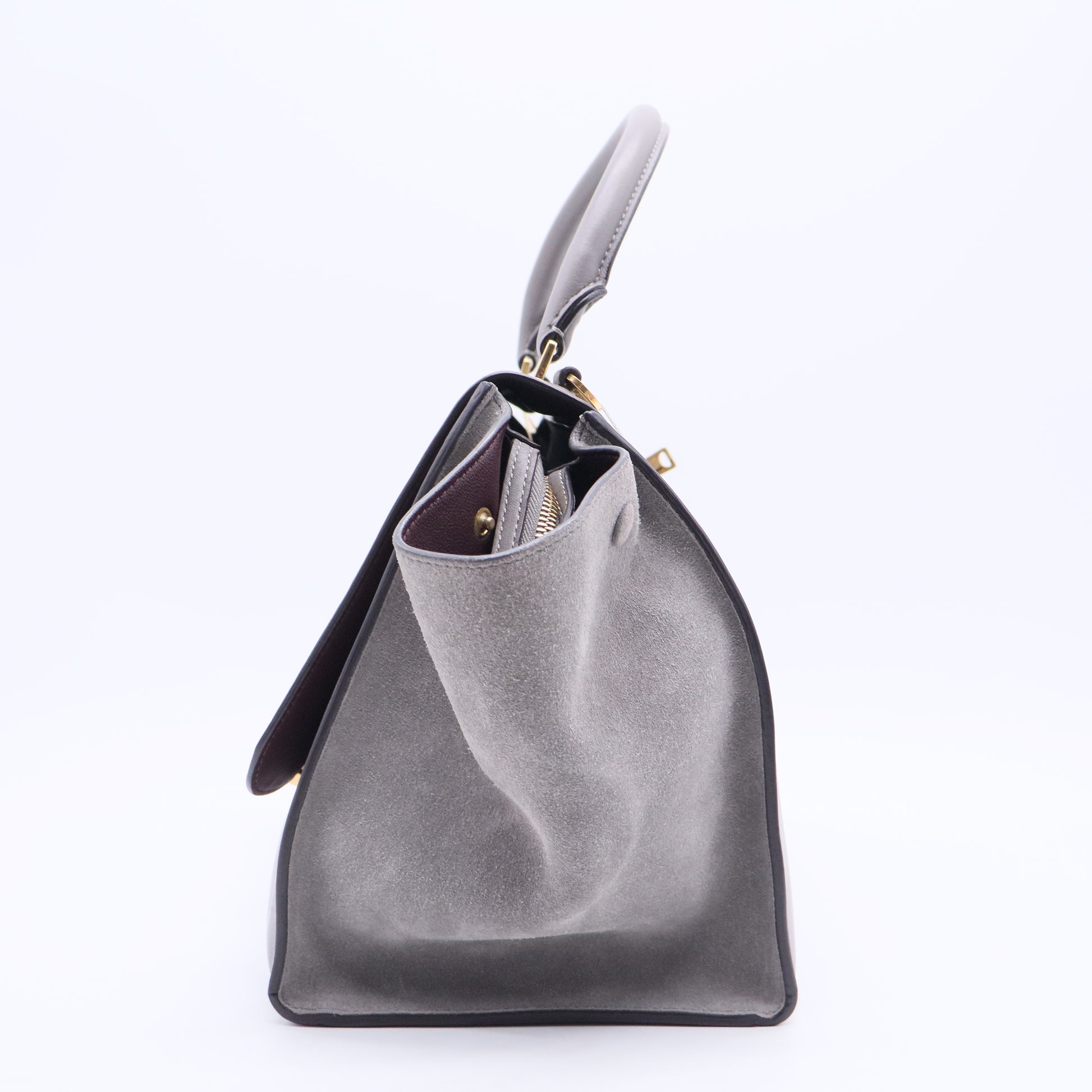 Grey Crocodile Stamped Nubuck and Smooth Leather Large Trapeze Bag TWINS B20272