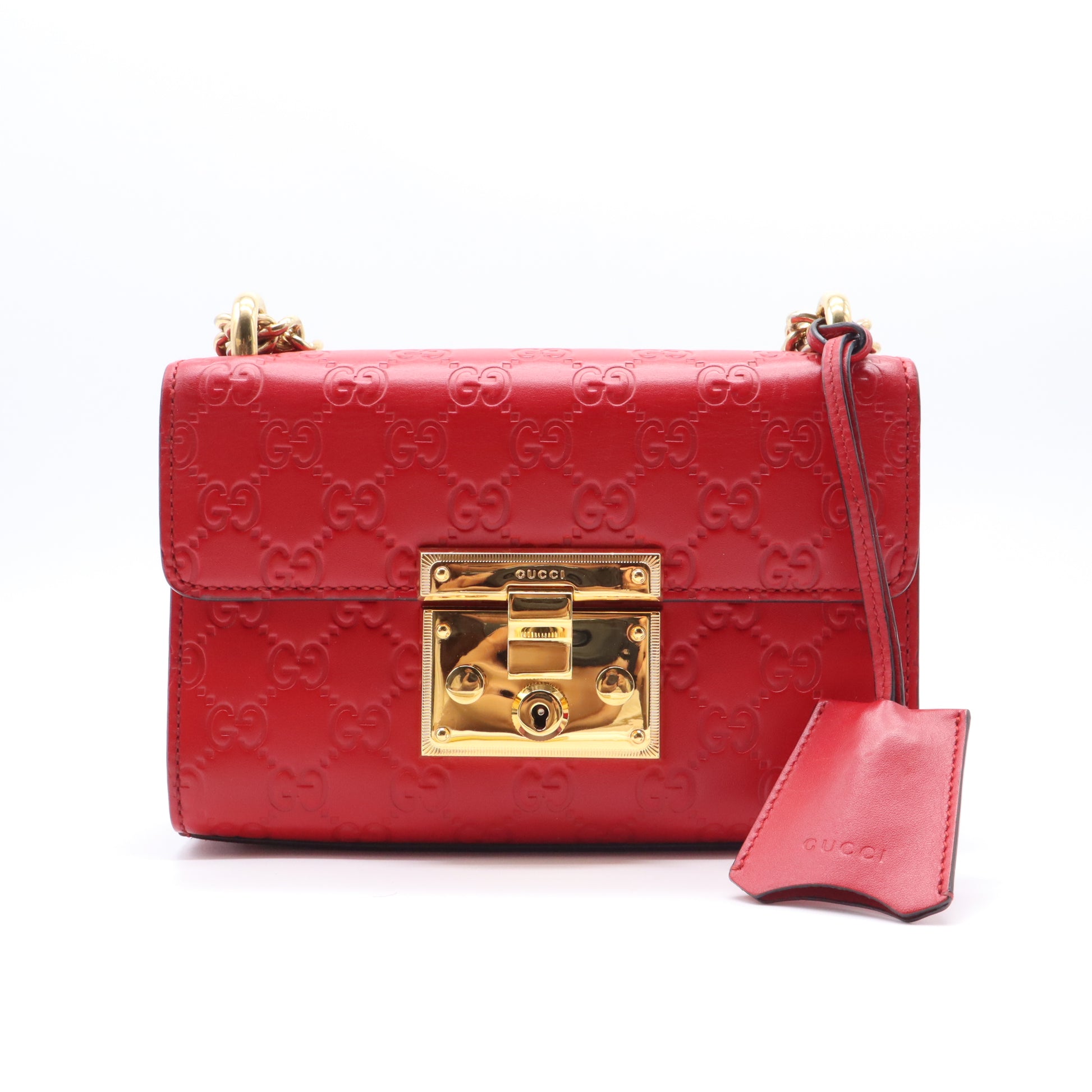 Guccissima Signature Small Padlock Top Handle Bag Hibiscus Red B21664