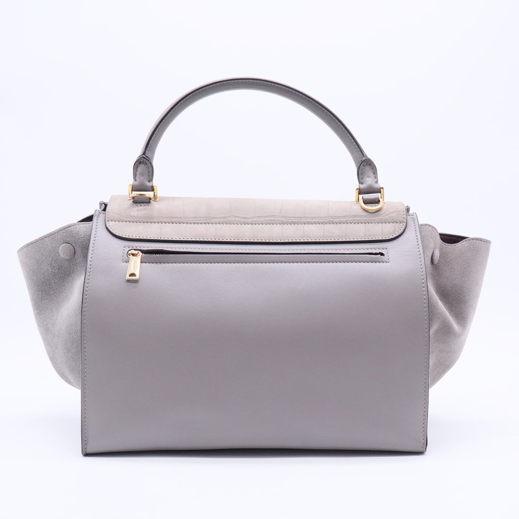 Grey Crocodile Stamped Nubuck and Smooth Leather Large Trapeze Bag TWINS B20272