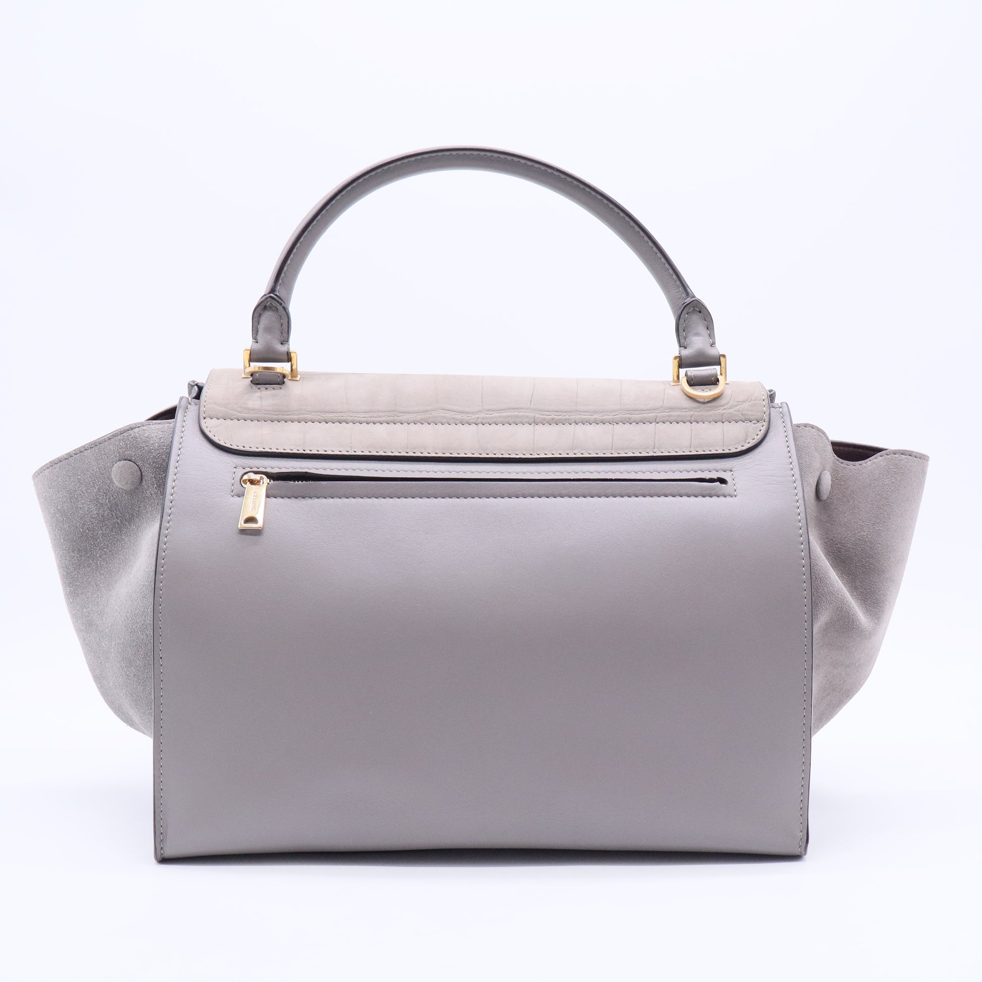Grey Crocodile Stamped Nubuck and Smooth Leather Large Trapeze Bag TWINS B20272