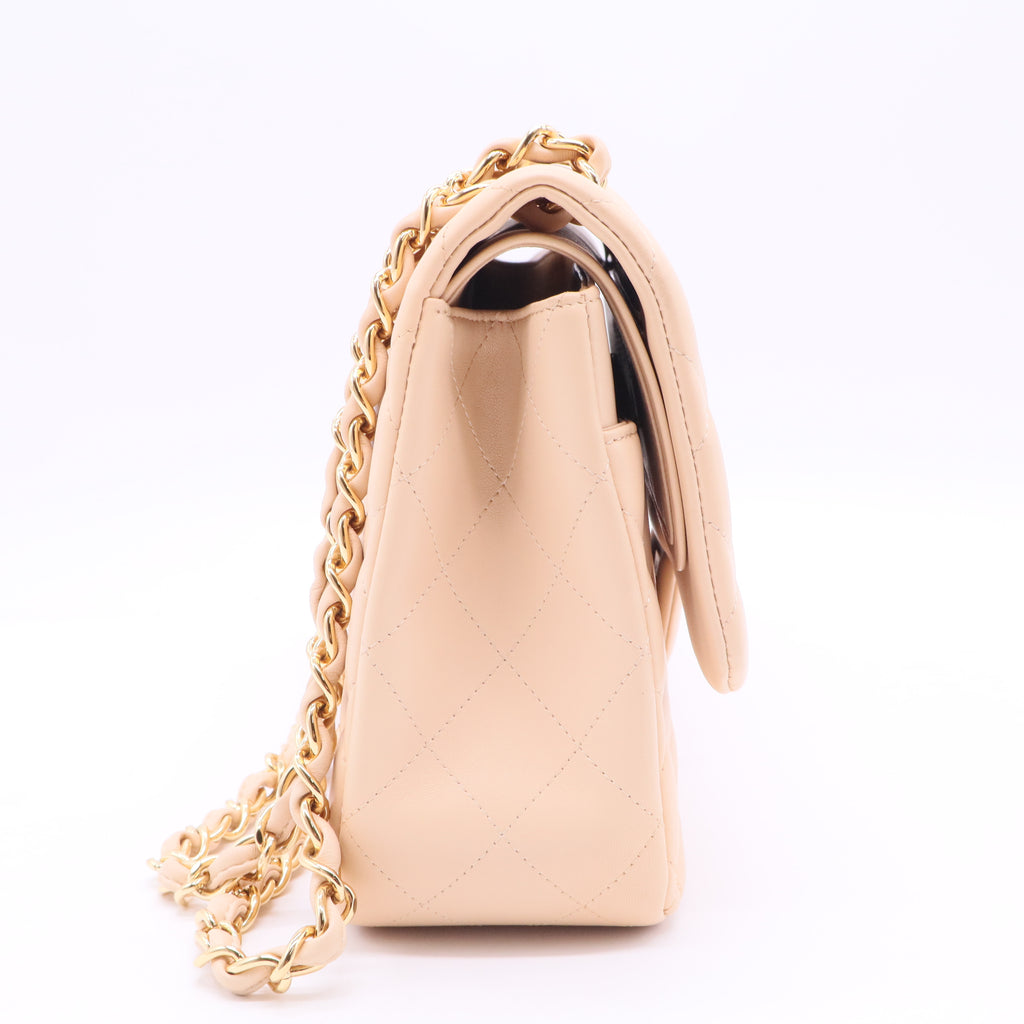 Caviar Quilted Medium Double Flap Light Beige