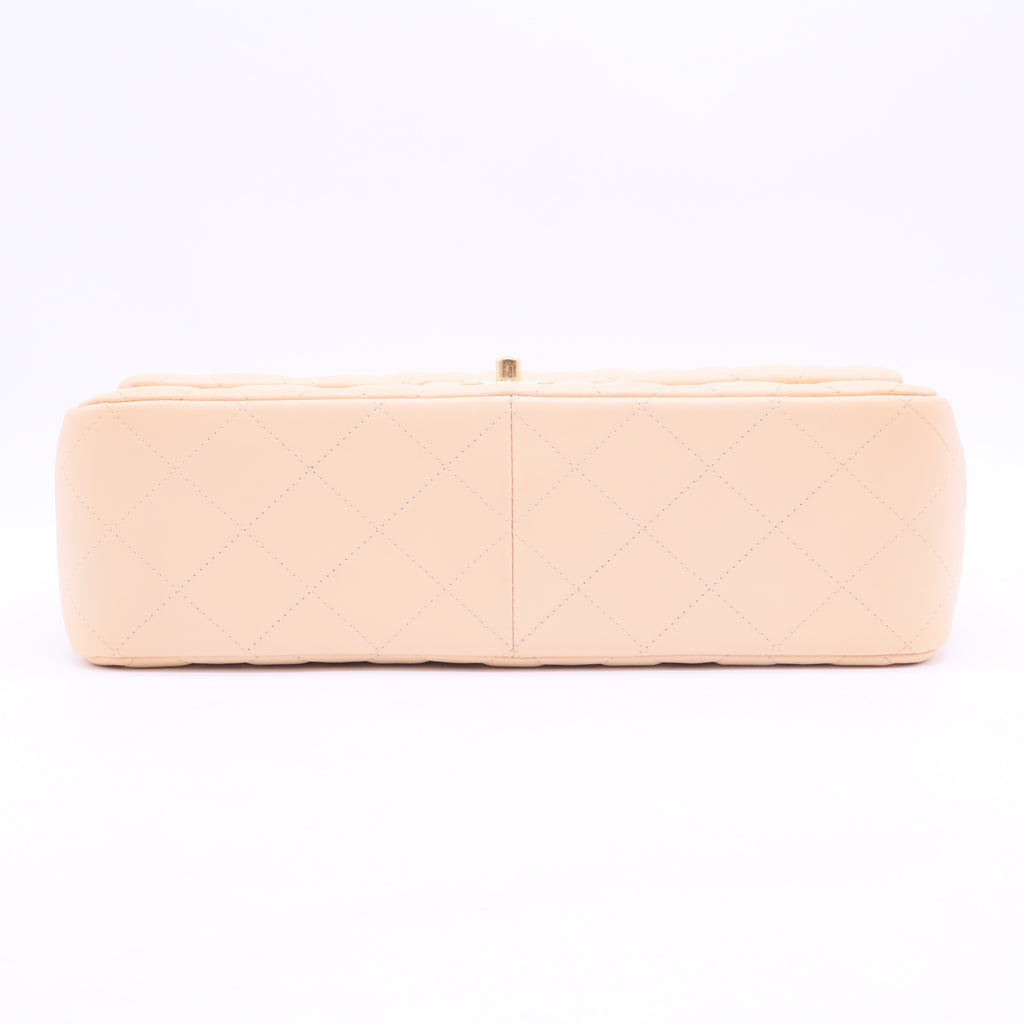 Caviar Quilted Medium Double Flap Light Beige