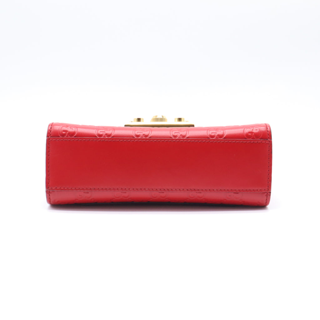 Guccissima Signature Small Padlock Top Handle Bag Hibiscus Red B21664