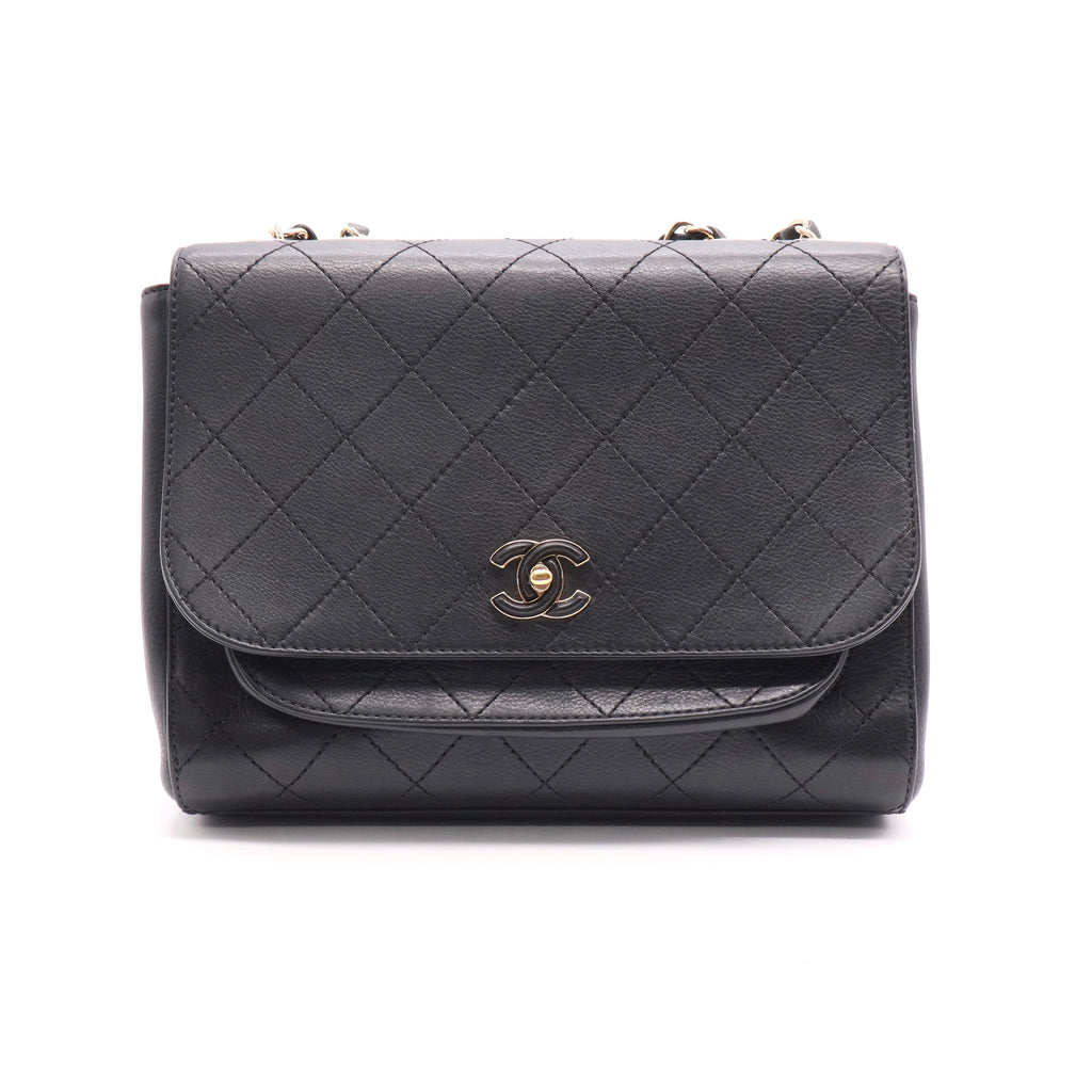 Calfskin Stitched CC Case Flap Bag Black twins