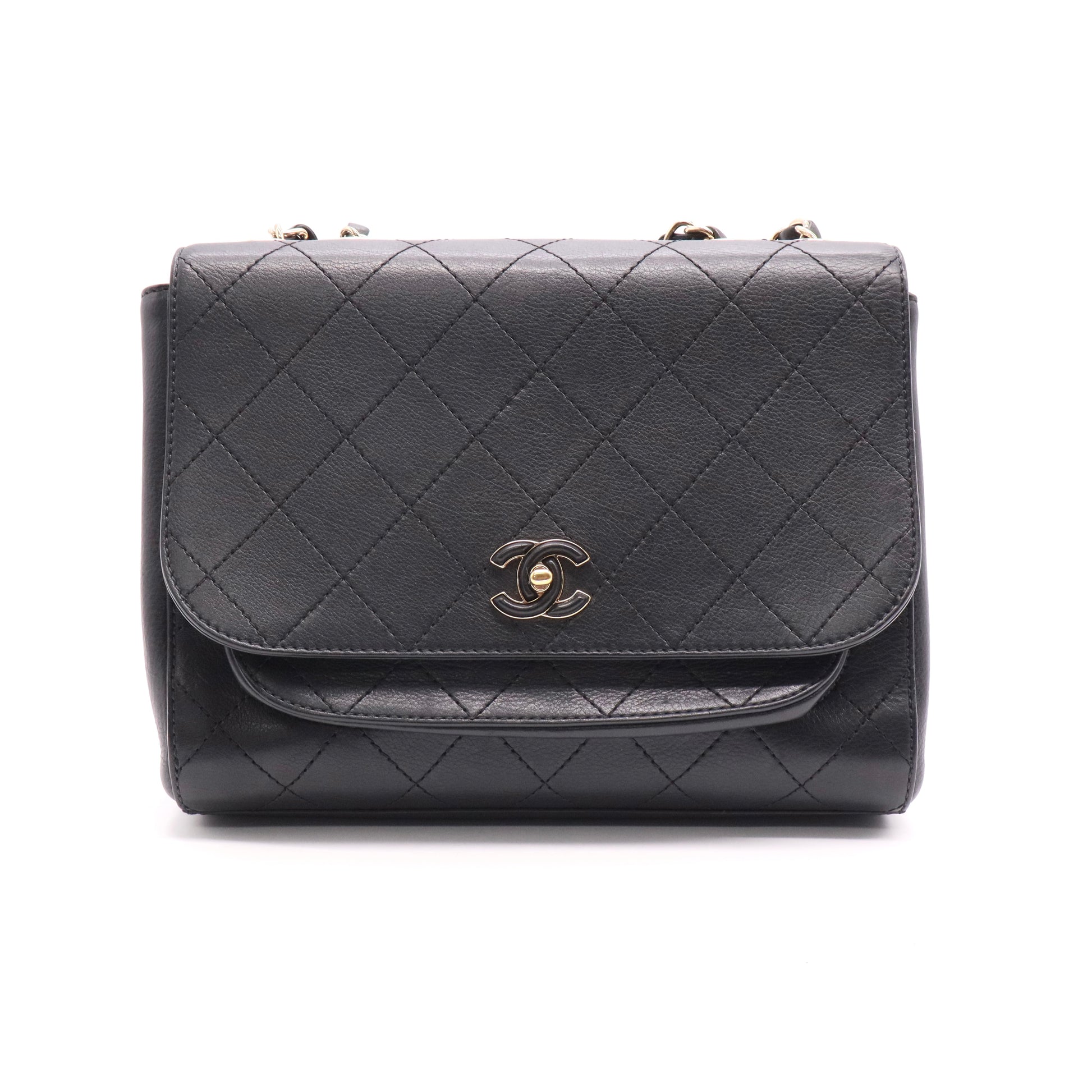 Calfskin Stitched CC Case Flap Bag Black twins