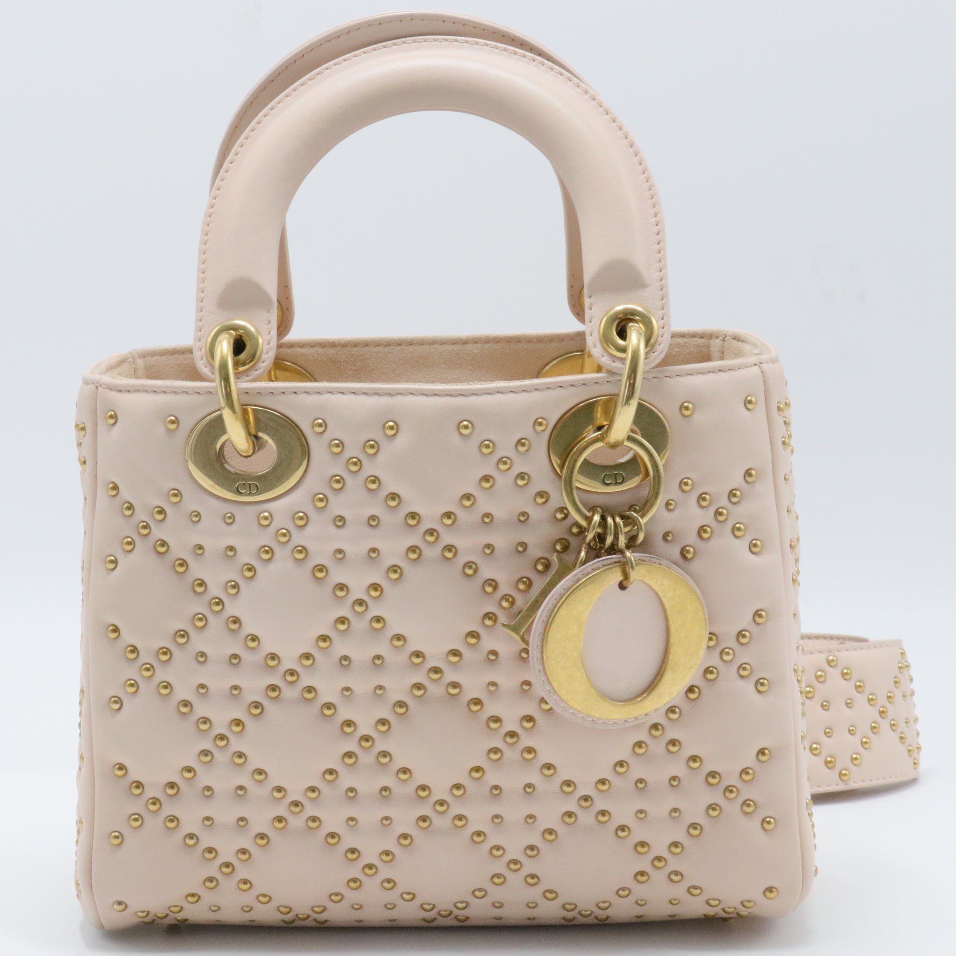 Christian Dior  Calfskin Cannage Studded Medium Supple Lady Dior Light Pink