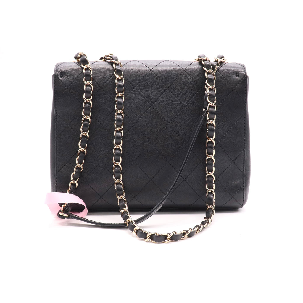 Calfskin Stitched CC Case Flap Bag Black twins