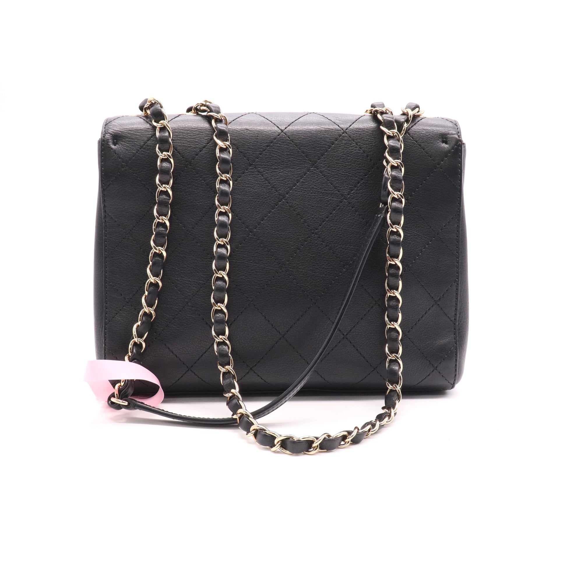 Calfskin Stitched CC Case Flap Bag Black twins