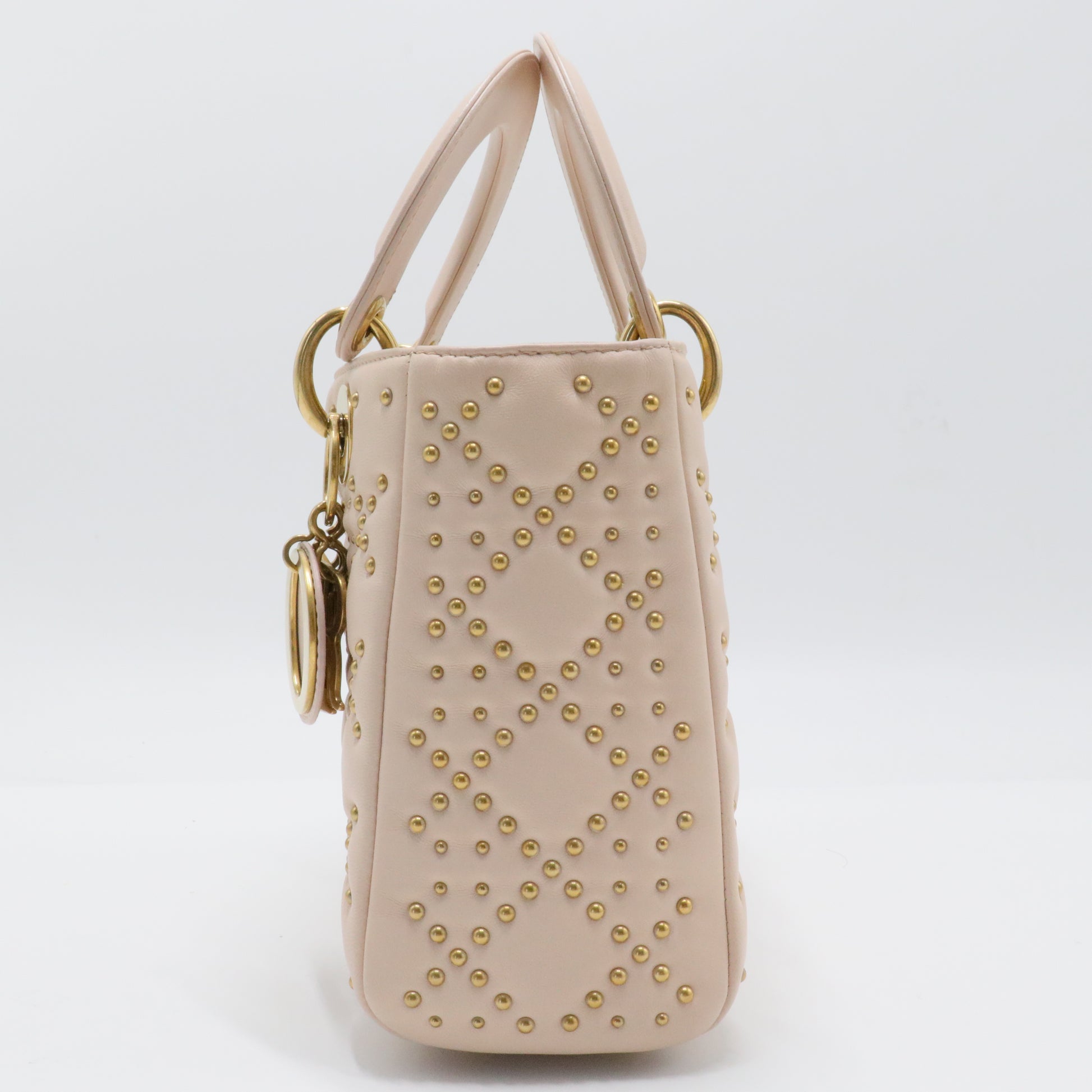 Christian Dior  Calfskin Cannage Studded Medium Supple Lady Dior Light Pink