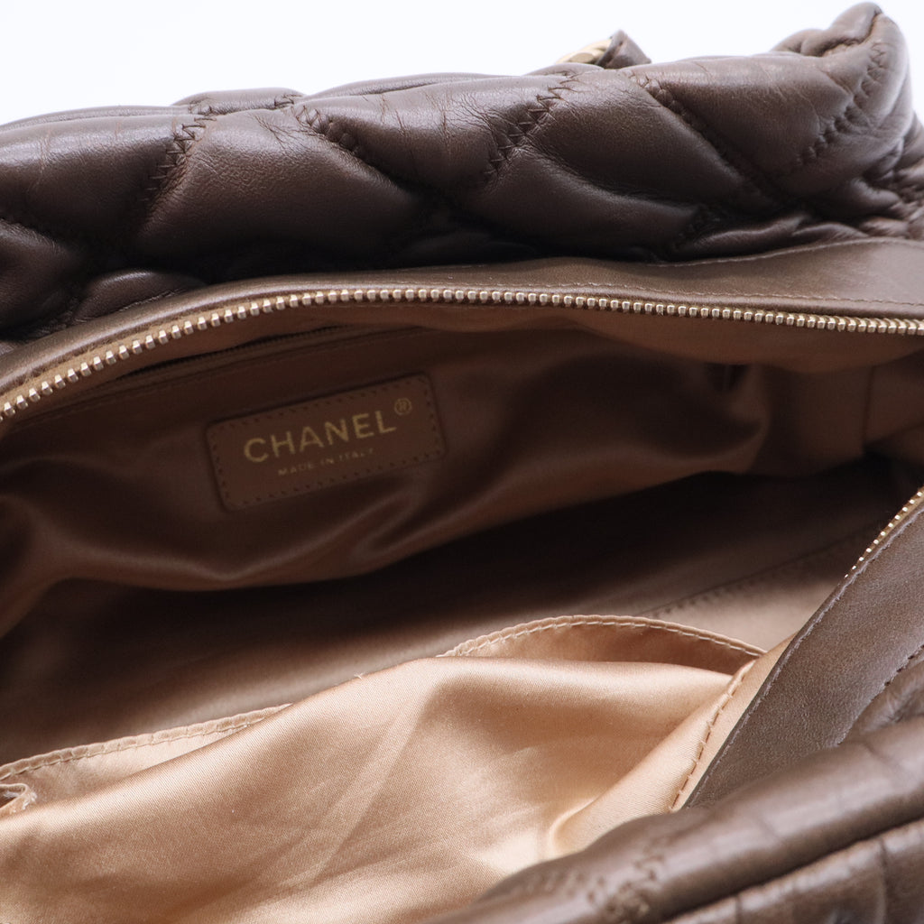 Chanel Calfskin Bubble Quilt Bowler Brown Twins B20291
