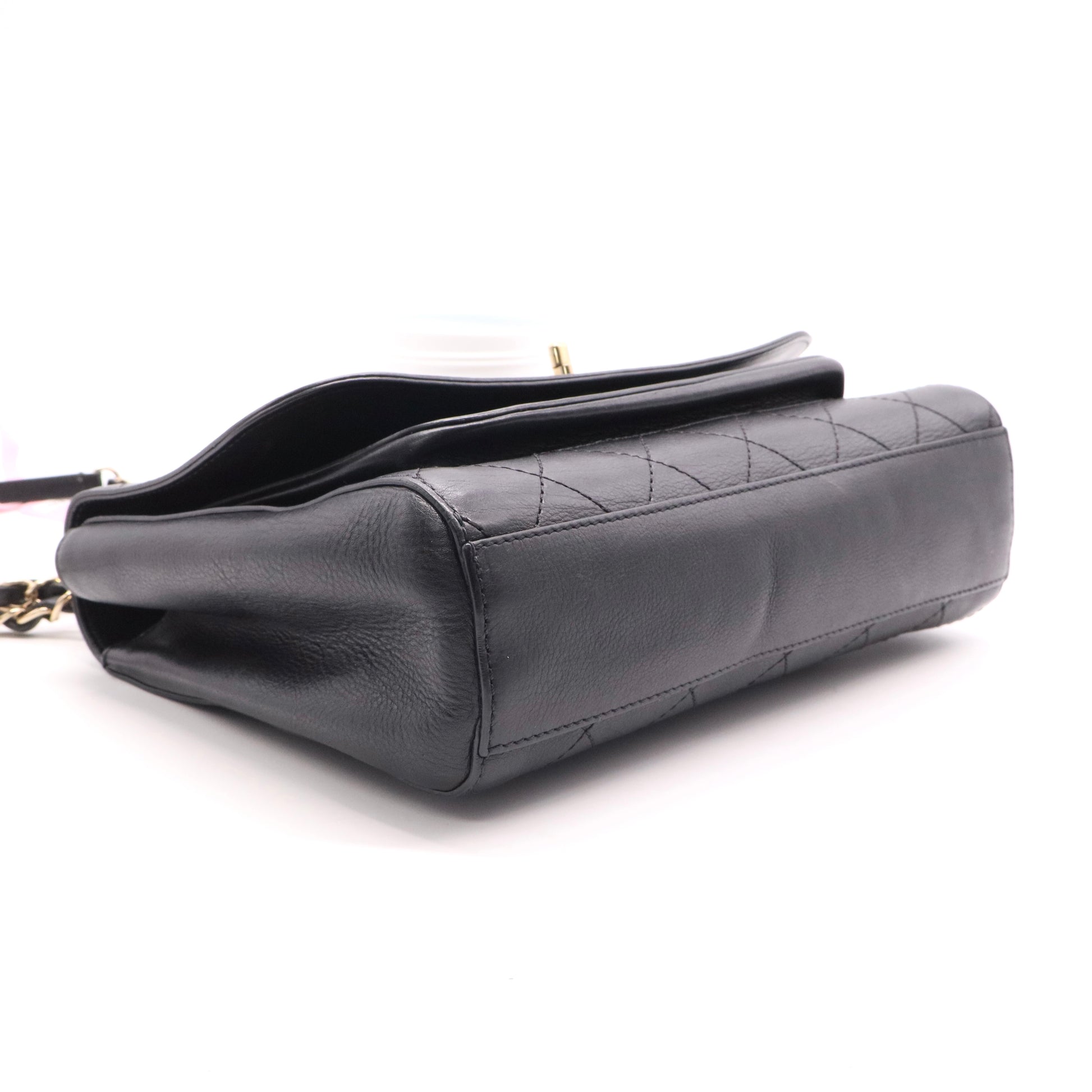 Calfskin Stitched CC Case Flap Bag Black twins