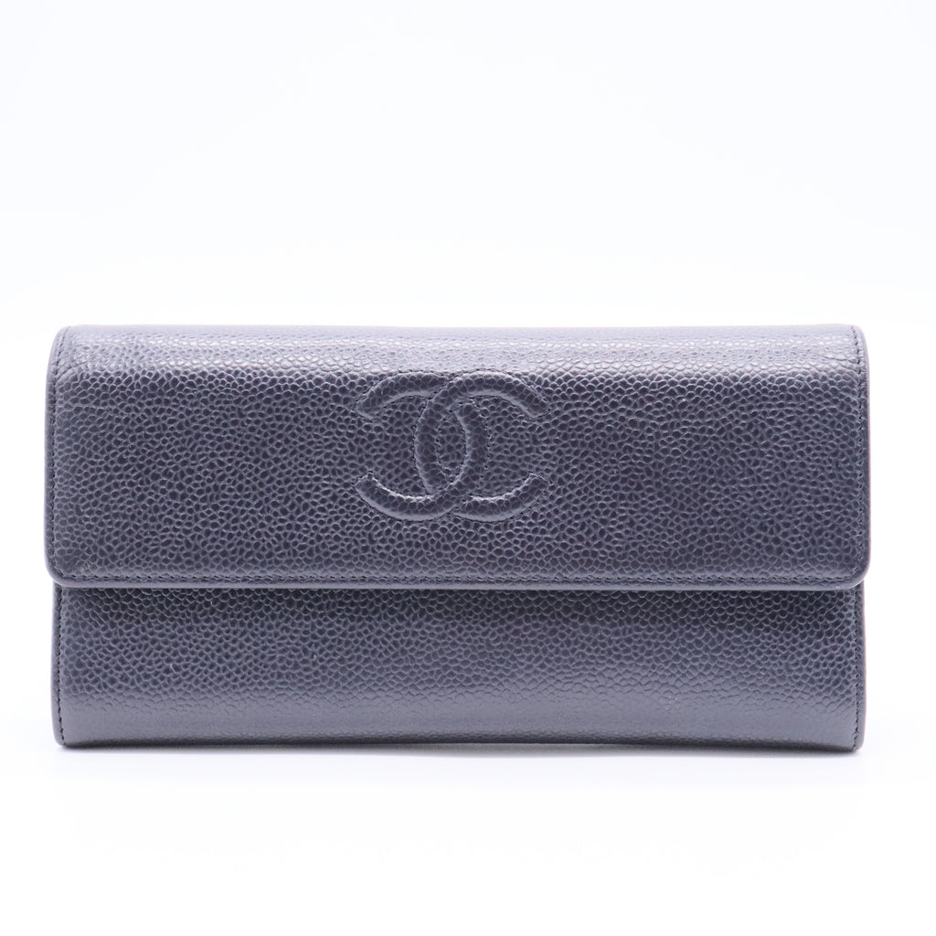 Caviar Timeless CC Large Gusset Flap Wallet Black Gisel