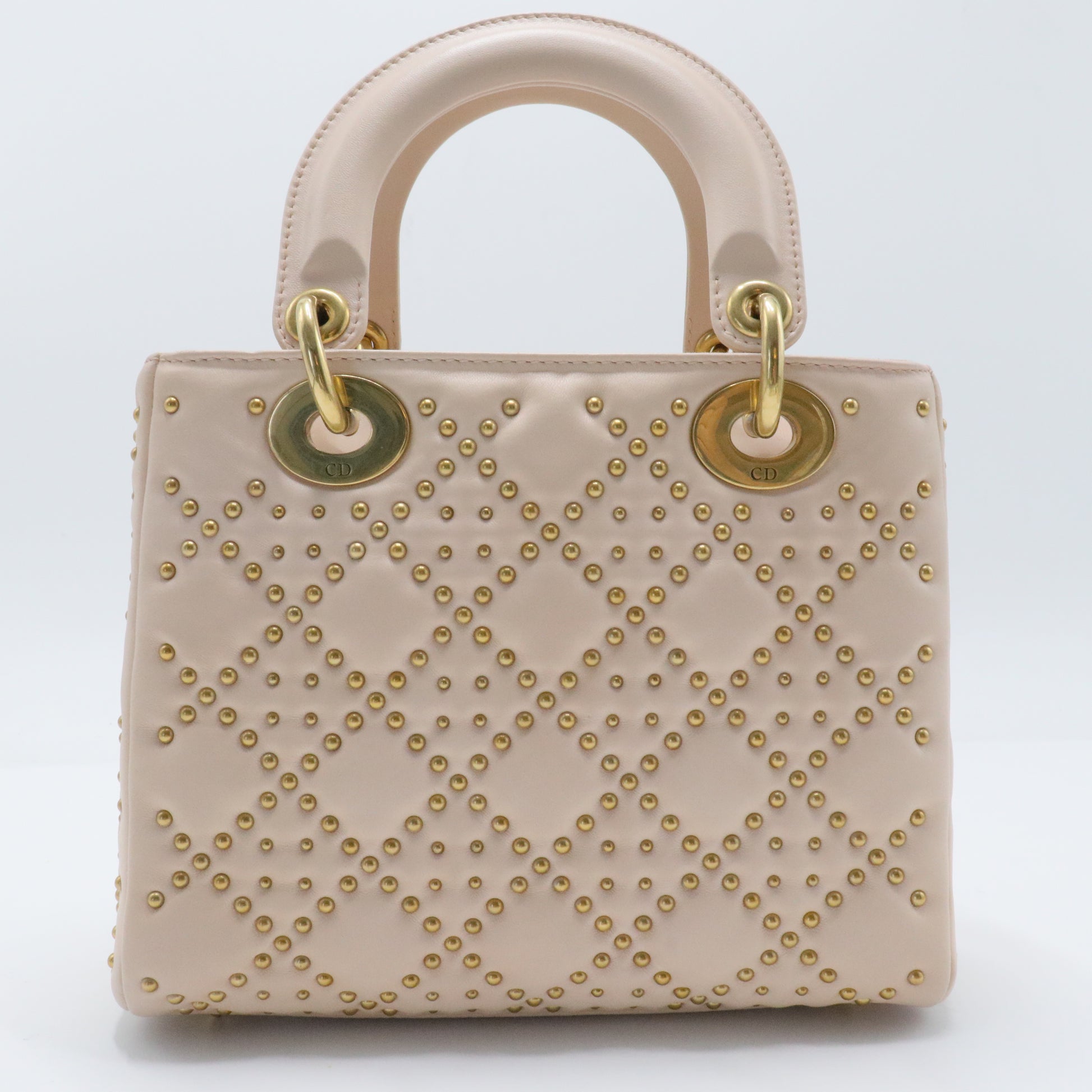 Christian Dior  Calfskin Cannage Studded Medium Supple Lady Dior Light Pink