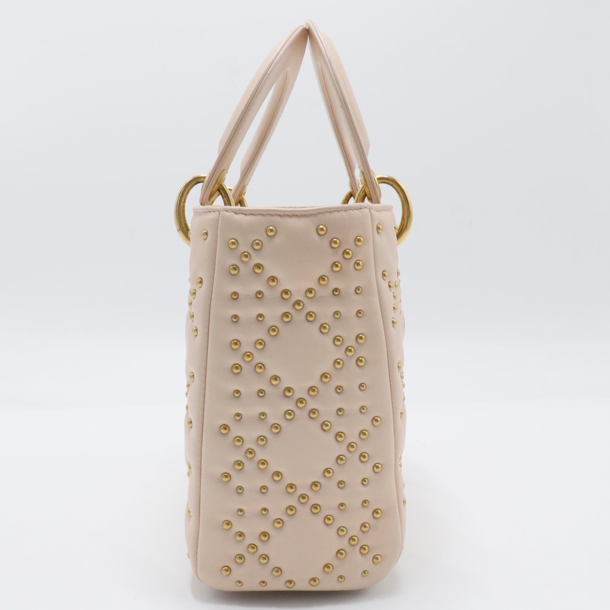 Christian Dior  Calfskin Cannage Studded Medium Supple Lady Dior Light Pink
