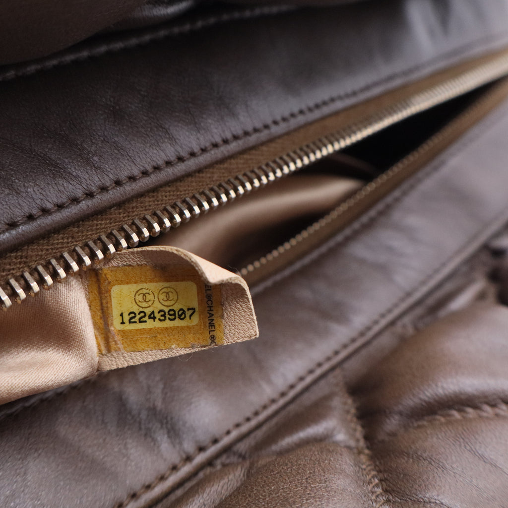 Chanel Calfskin Bubble Quilt Bowler Brown Twins B20291