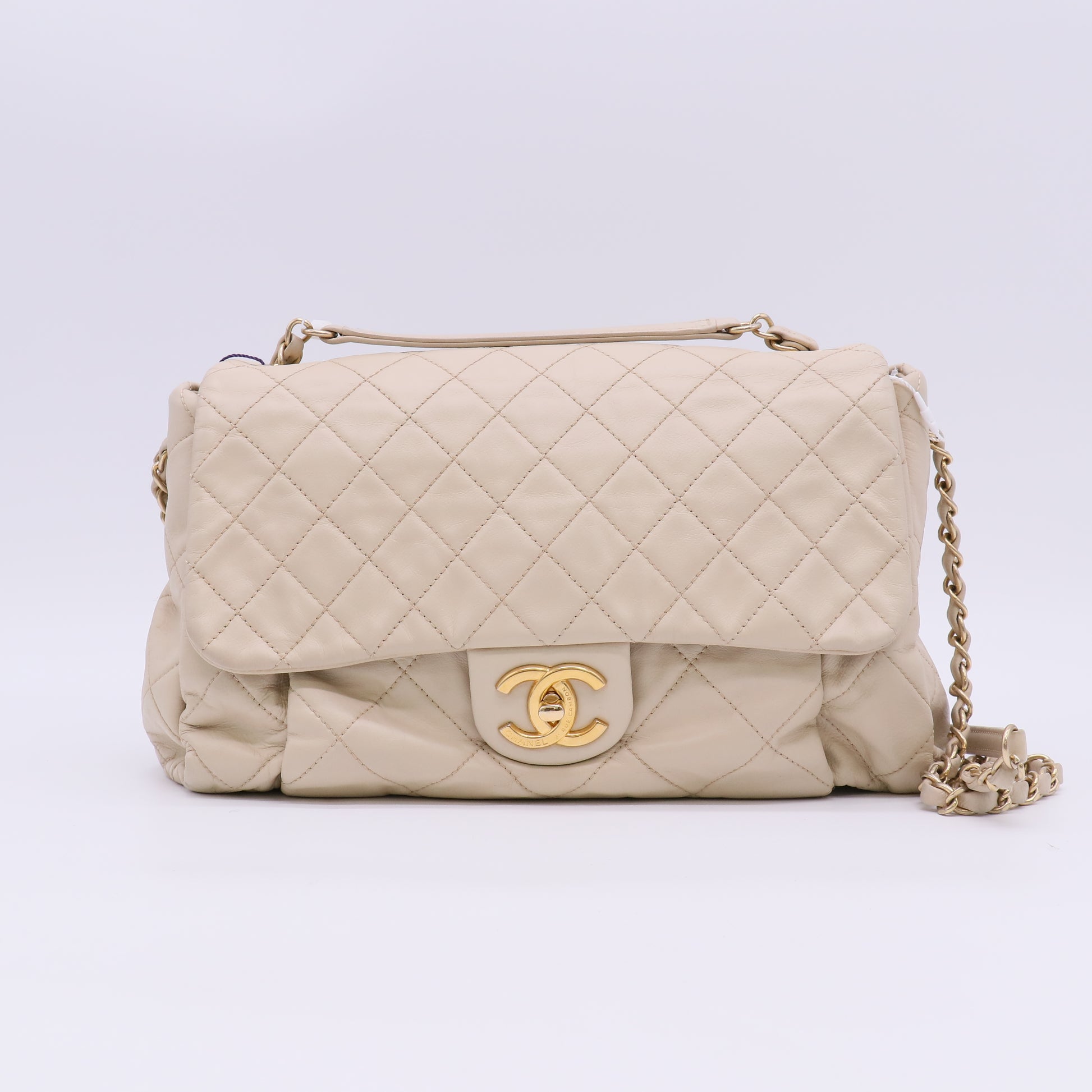 Chanel Crumpled Grain Calf Coco Pleats Messenger Flap Ivory twins LDZ1008