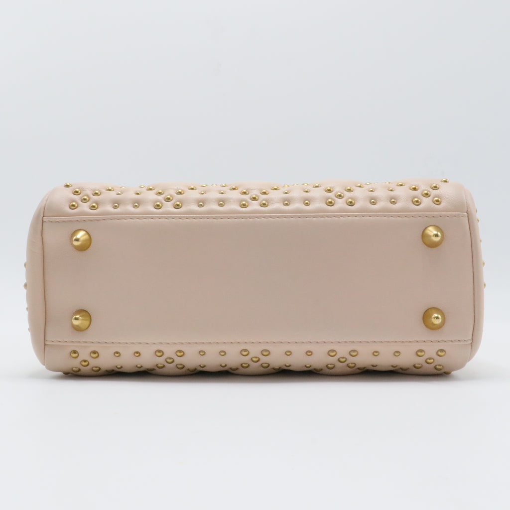Christian Dior  Calfskin Cannage Studded Medium Supple Lady Dior Light Pink