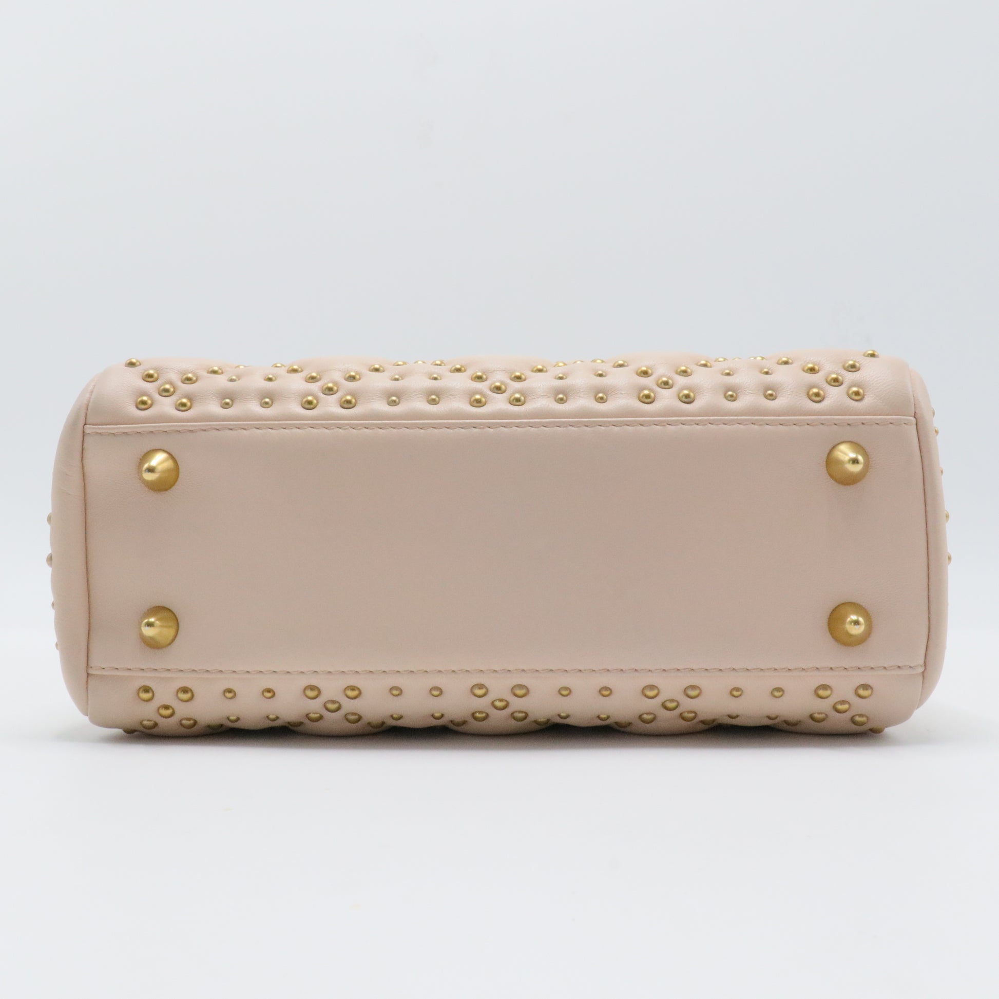 Christian Dior  Calfskin Cannage Studded Medium Supple Lady Dior Light Pink