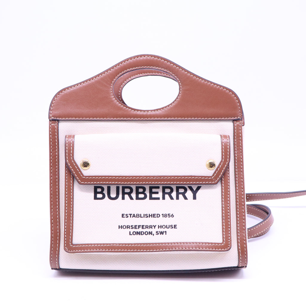 Canvas Smooth Calfskin Two Tone Mini Pocket Bag Natural Malt Brown B21119