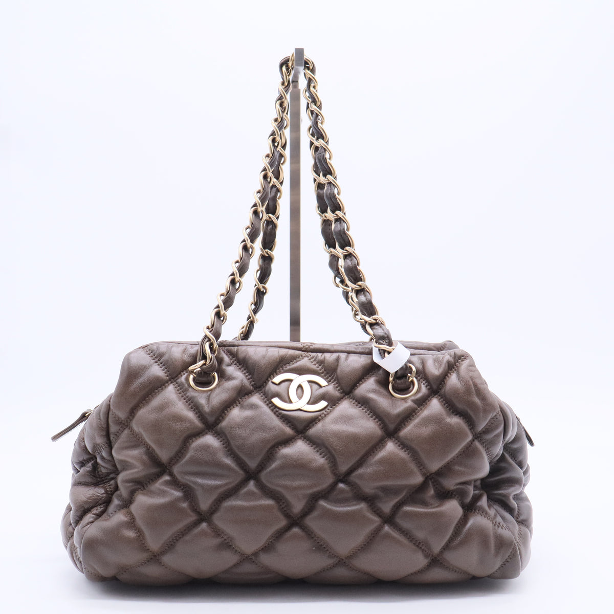Chanel Calfskin Bubble Quilt Bowler Brown Twins B20291