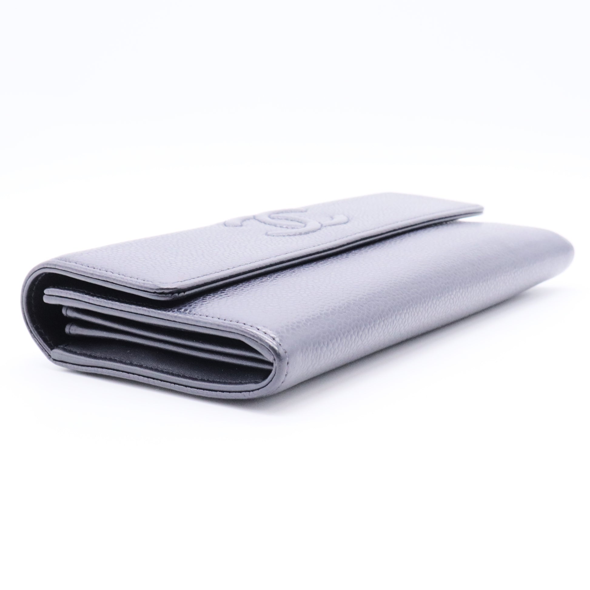 Caviar Timeless CC Large Gusset Flap Wallet Black Gisel