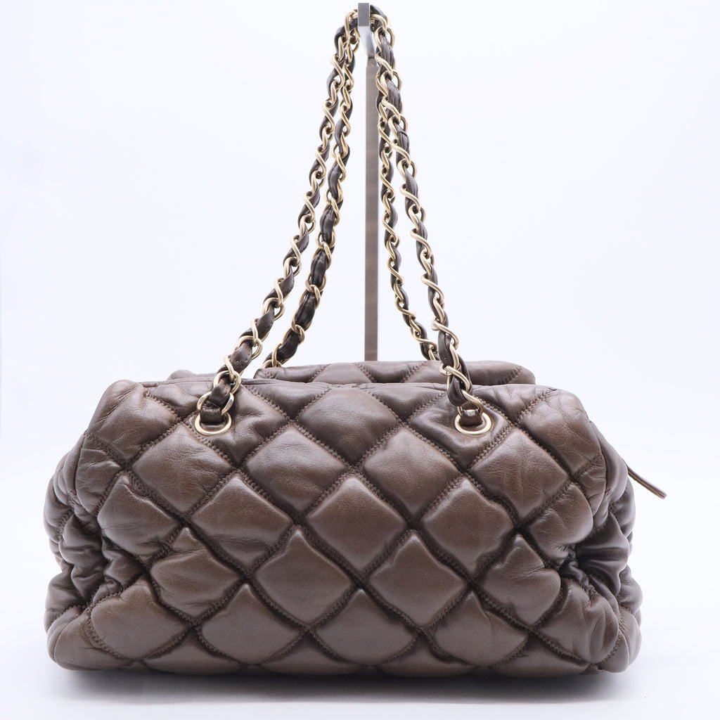 Chanel Calfskin Bubble Quilt Bowler Brown Twins B20291