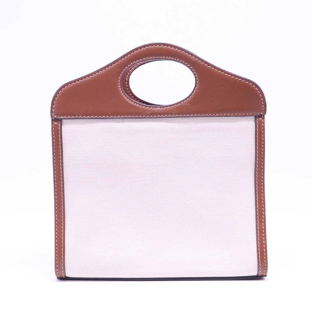 Canvas Smooth Calfskin Two Tone Mini Pocket Bag Natural Malt Brown B21119