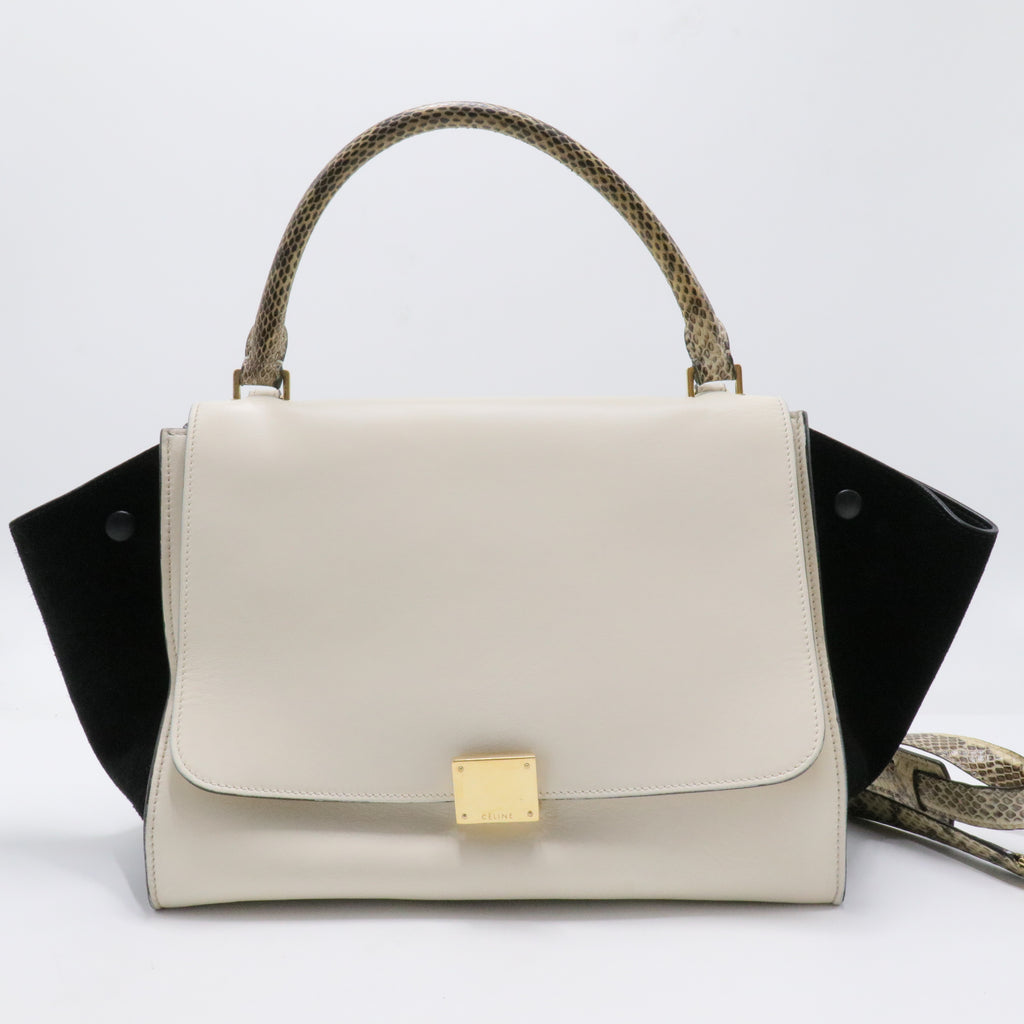 Calfskin Suede Whipsnake Medium Trapeze Black White