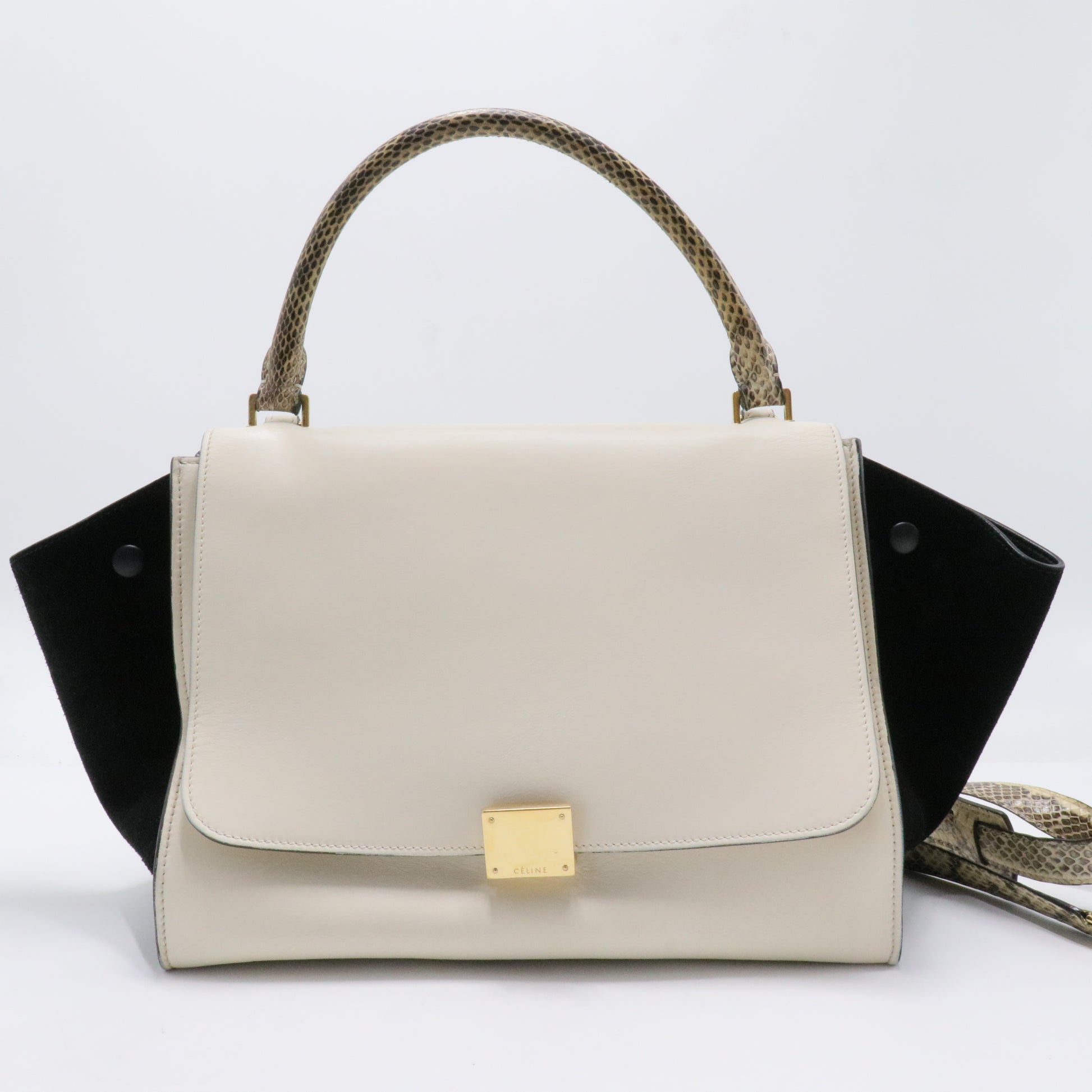 Calfskin Suede Whipsnake Medium Trapeze Black White