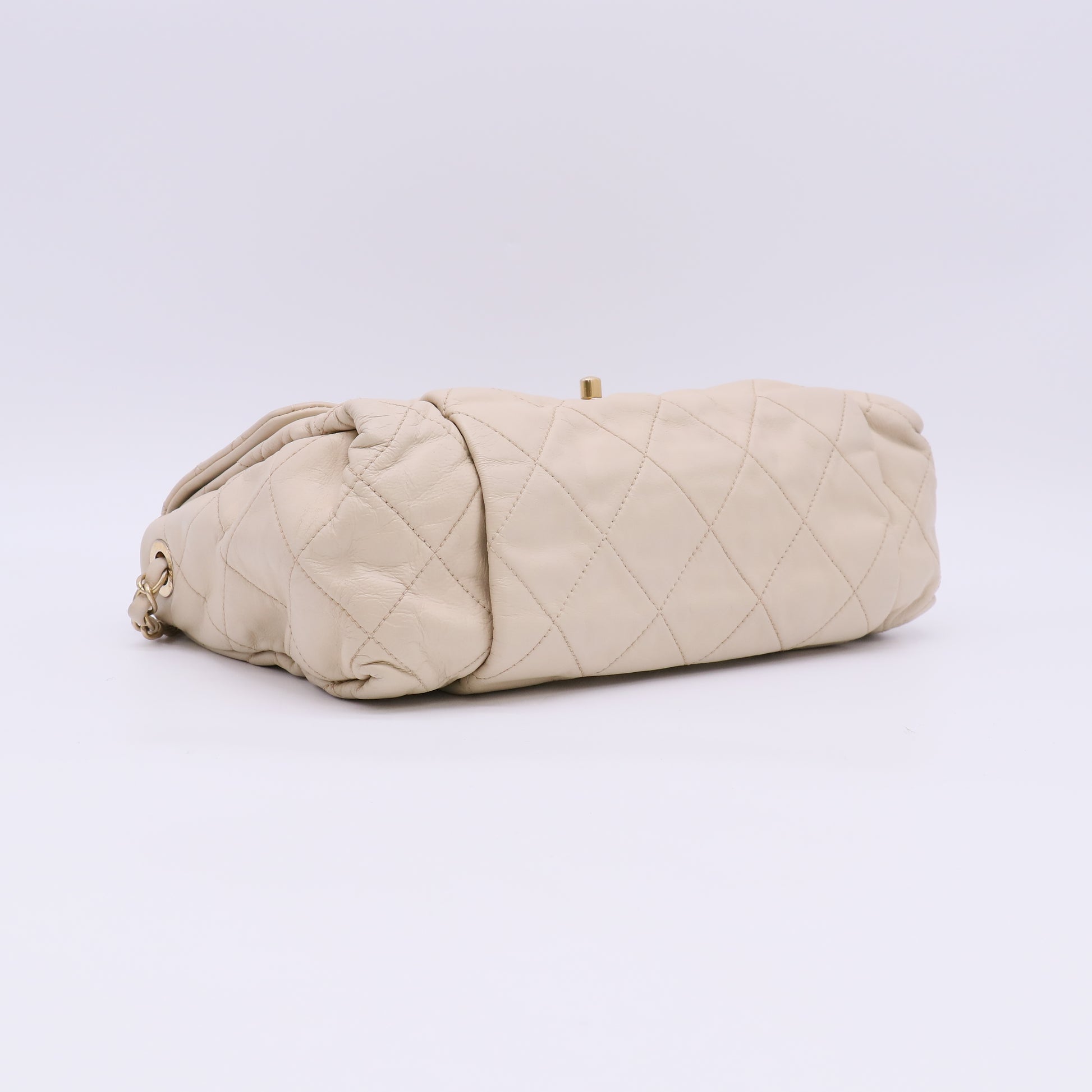 Chanel Crumpled Grain Calf Coco Pleats Messenger Flap Ivory twins LDZ1008