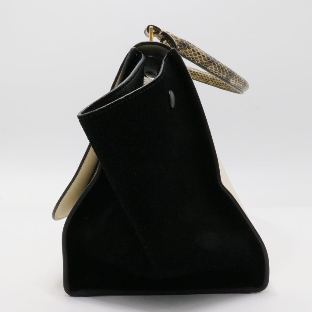 Calfskin Suede Whipsnake Medium Trapeze Black White