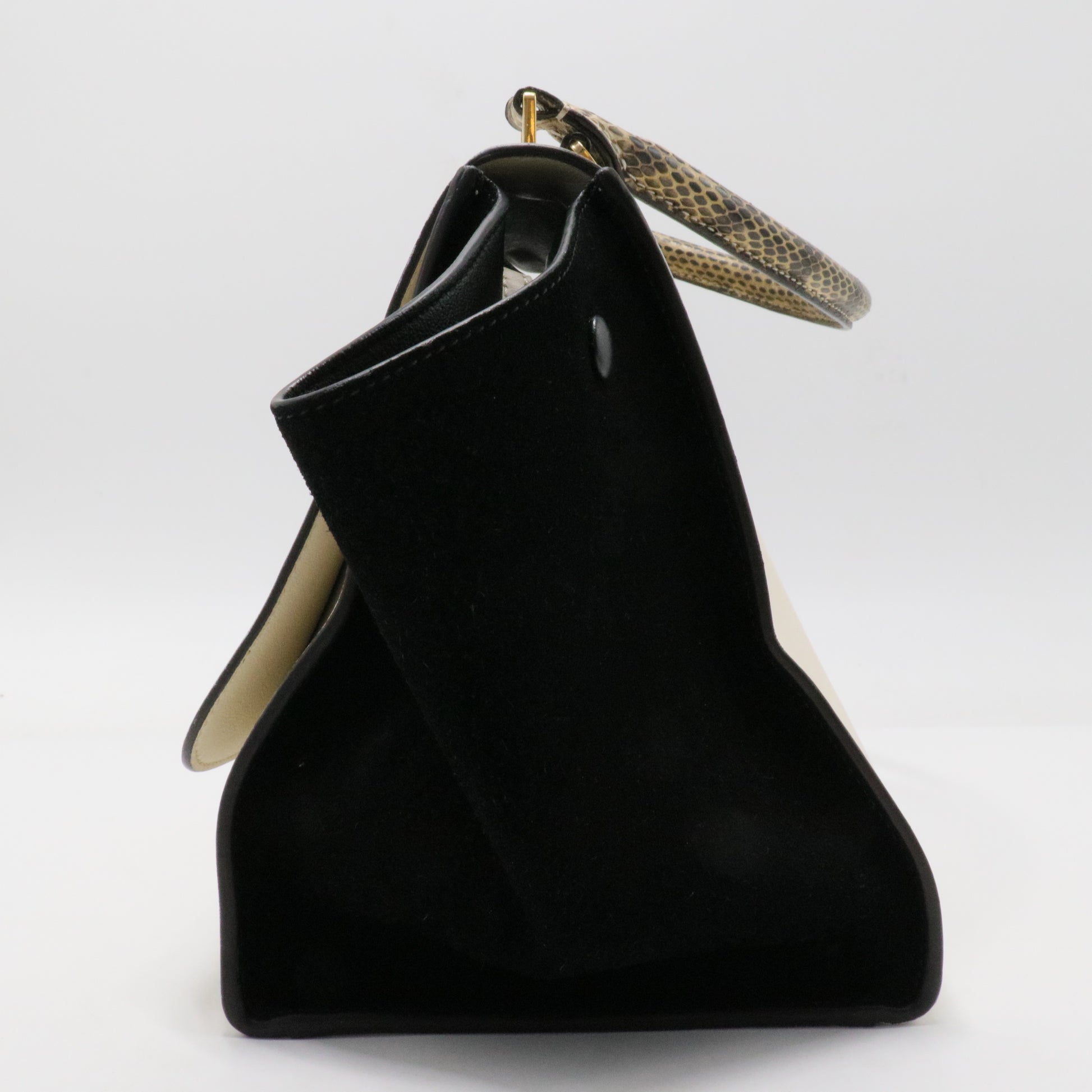 Calfskin Suede Whipsnake Medium Trapeze Black White