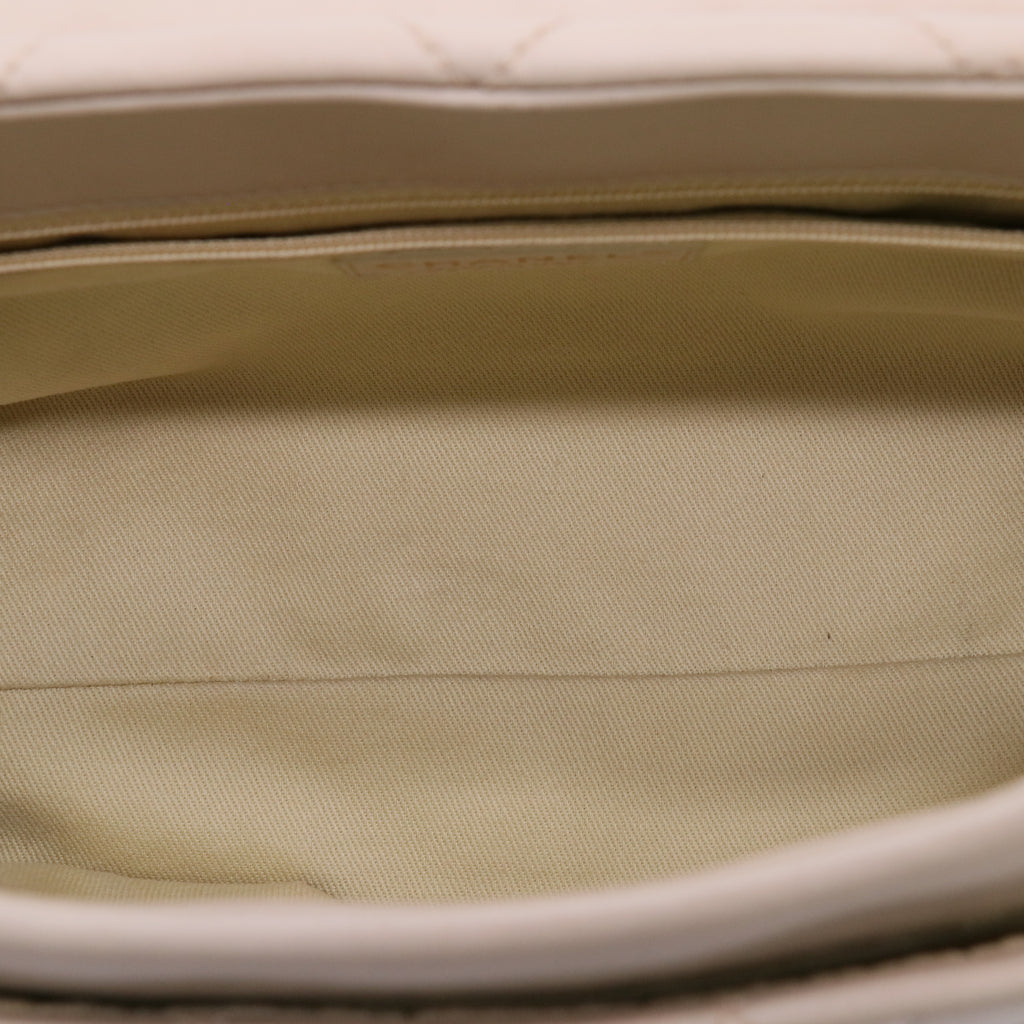 Chanel Crumpled Grain Calf Coco Pleats Messenger Flap Ivory twins LDZ1008