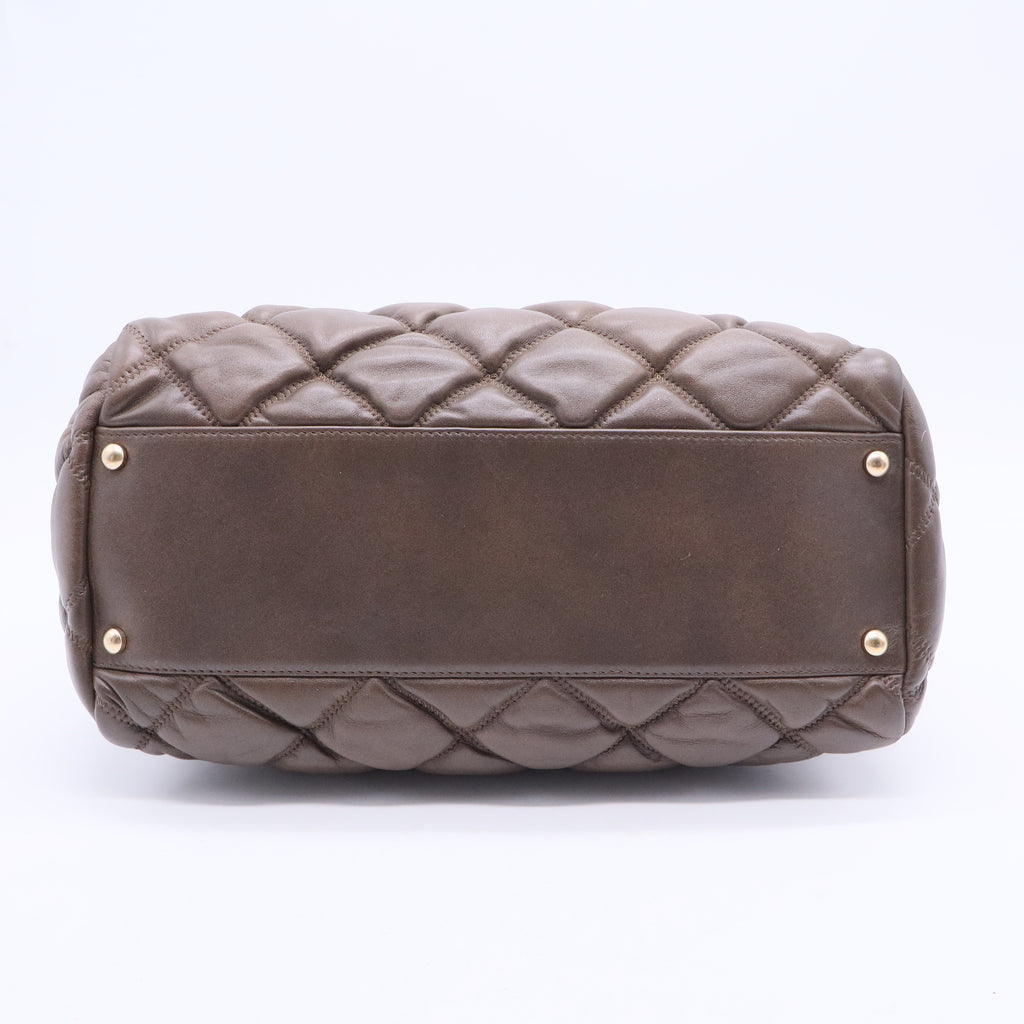 Chanel Calfskin Bubble Quilt Bowler Brown Twins B20291