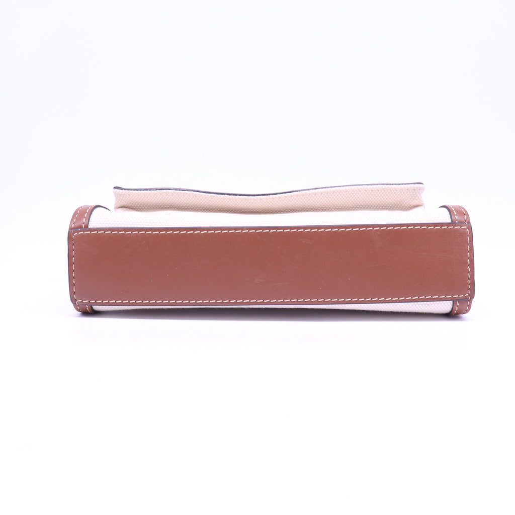 Canvas Smooth Calfskin Two Tone Mini Pocket Bag Natural Malt Brown B21119