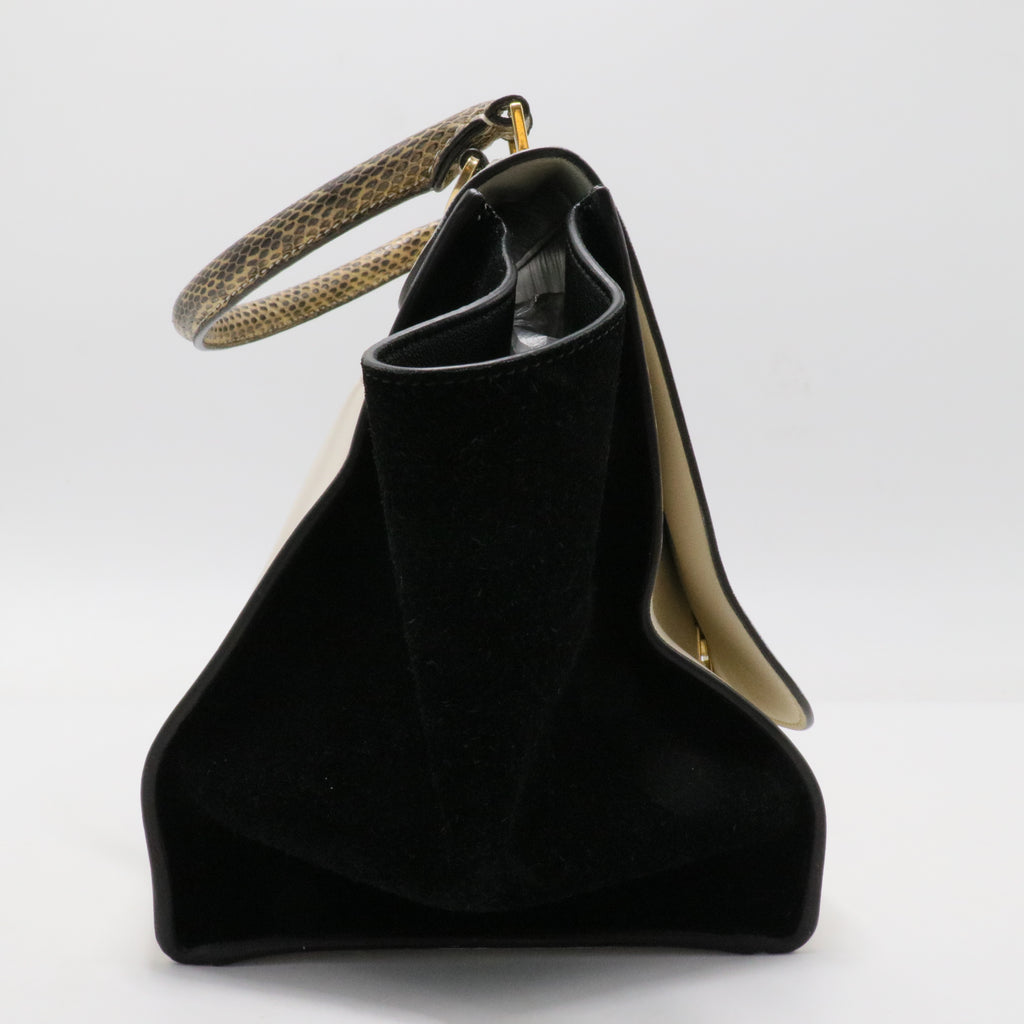 Calfskin Suede Whipsnake Medium Trapeze Black White