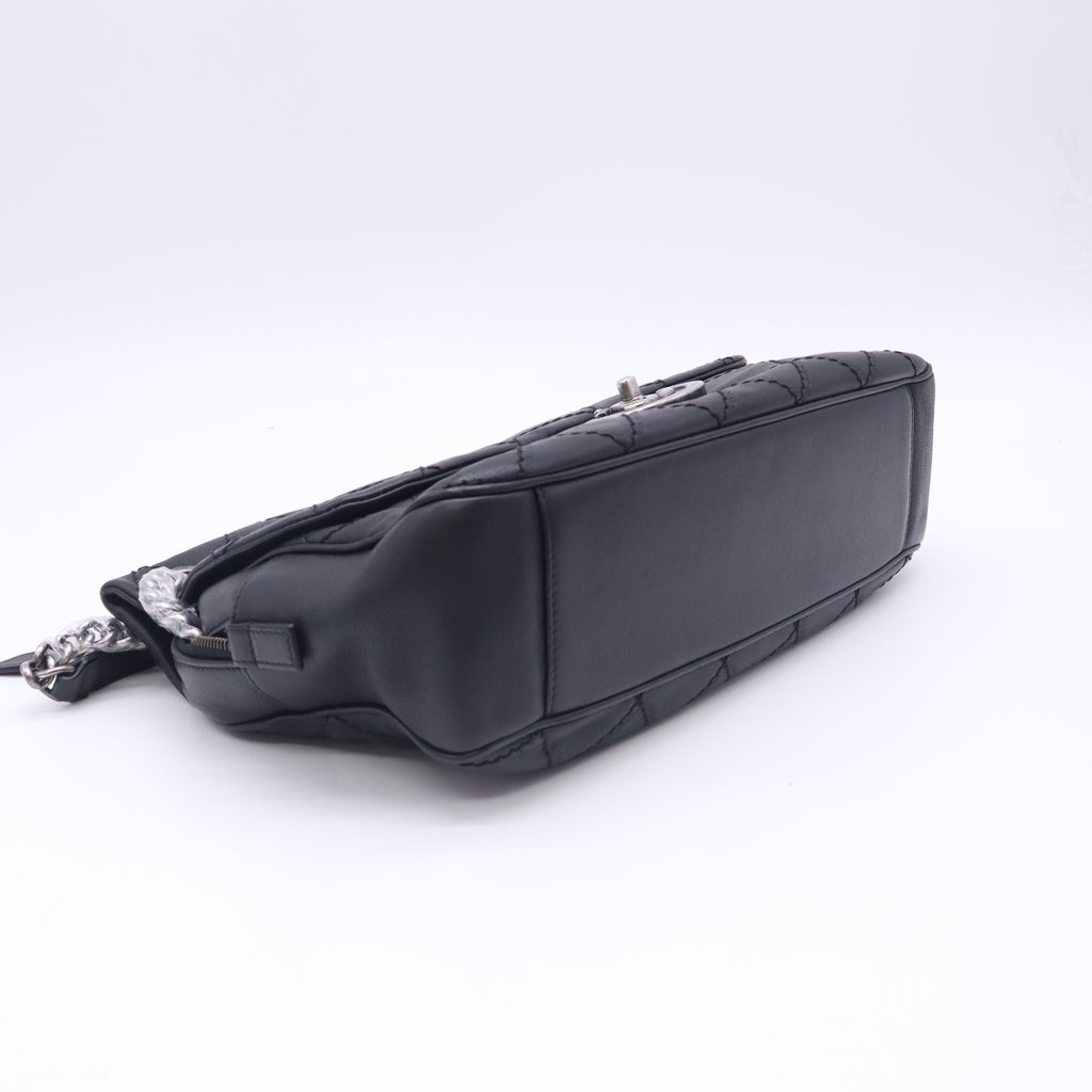 Chanel Calfskin Quilted Jumbo Coco Sporran Flap Black twins LDJ5782