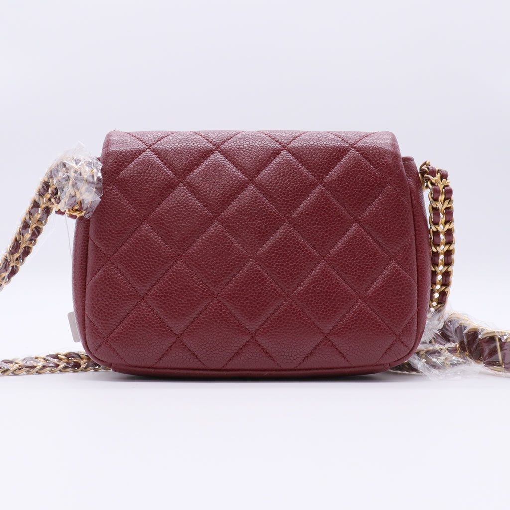 Caviar Quilted Mini Chain Soul Flap Burgundy twins