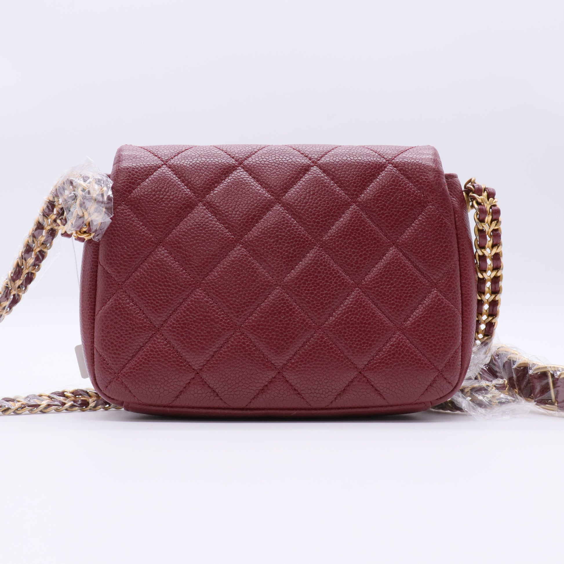 Caviar Quilted Mini Chain Soul Flap Burgundy twins
